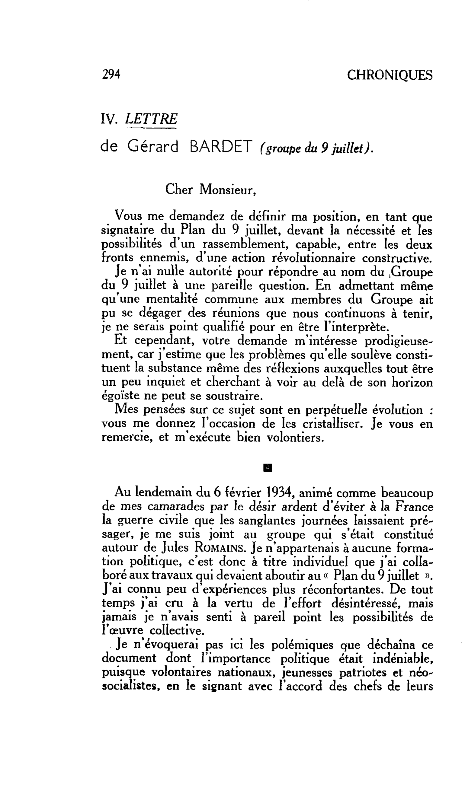 CHRONIQUE PERMANENTE POUR UNE TROISIÈME FORCE : IV. LETTRE