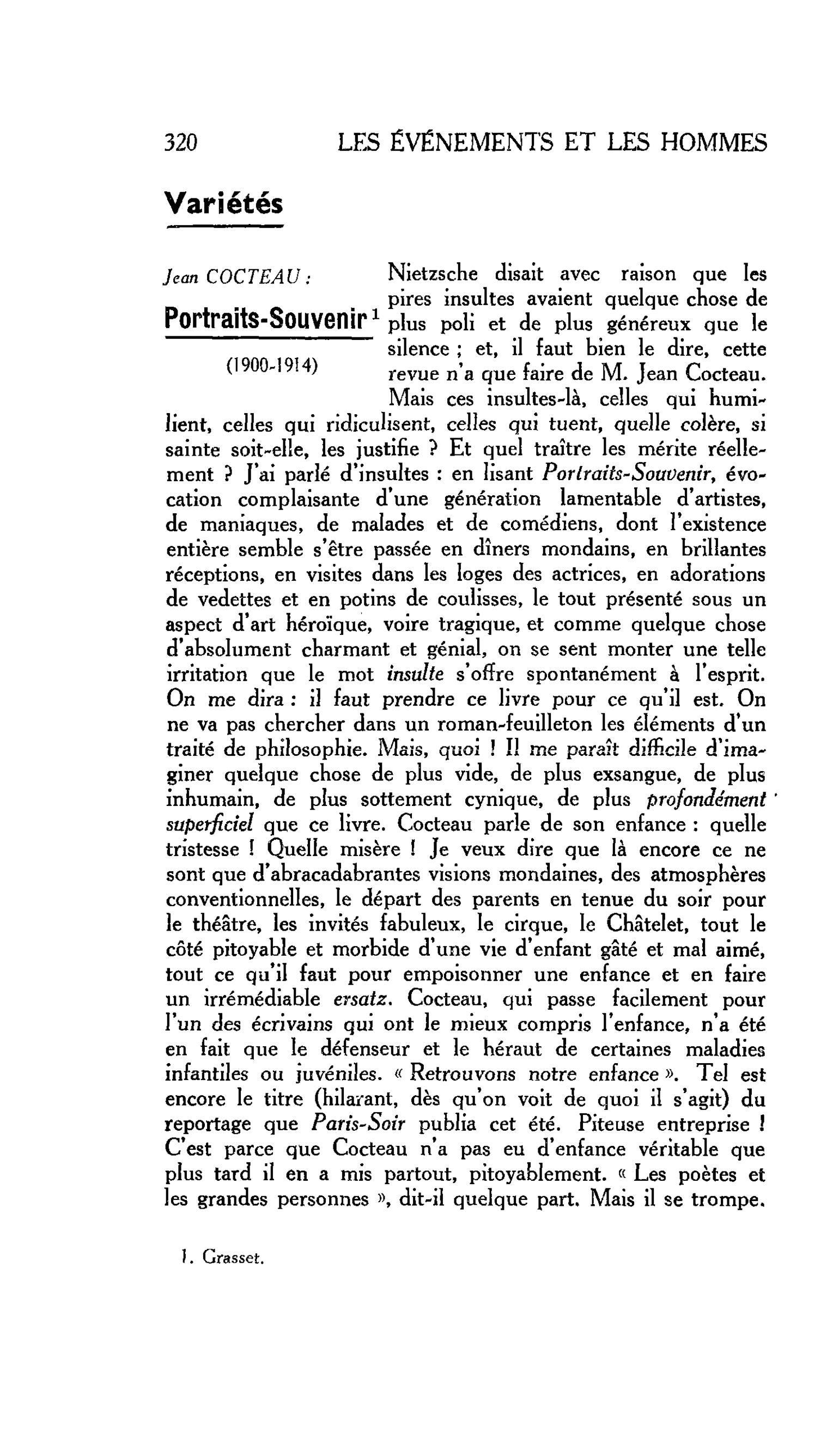 LES LETTRES. Variétés. Jean COCTEAU : Portraits-Souvenir (1900-1914)