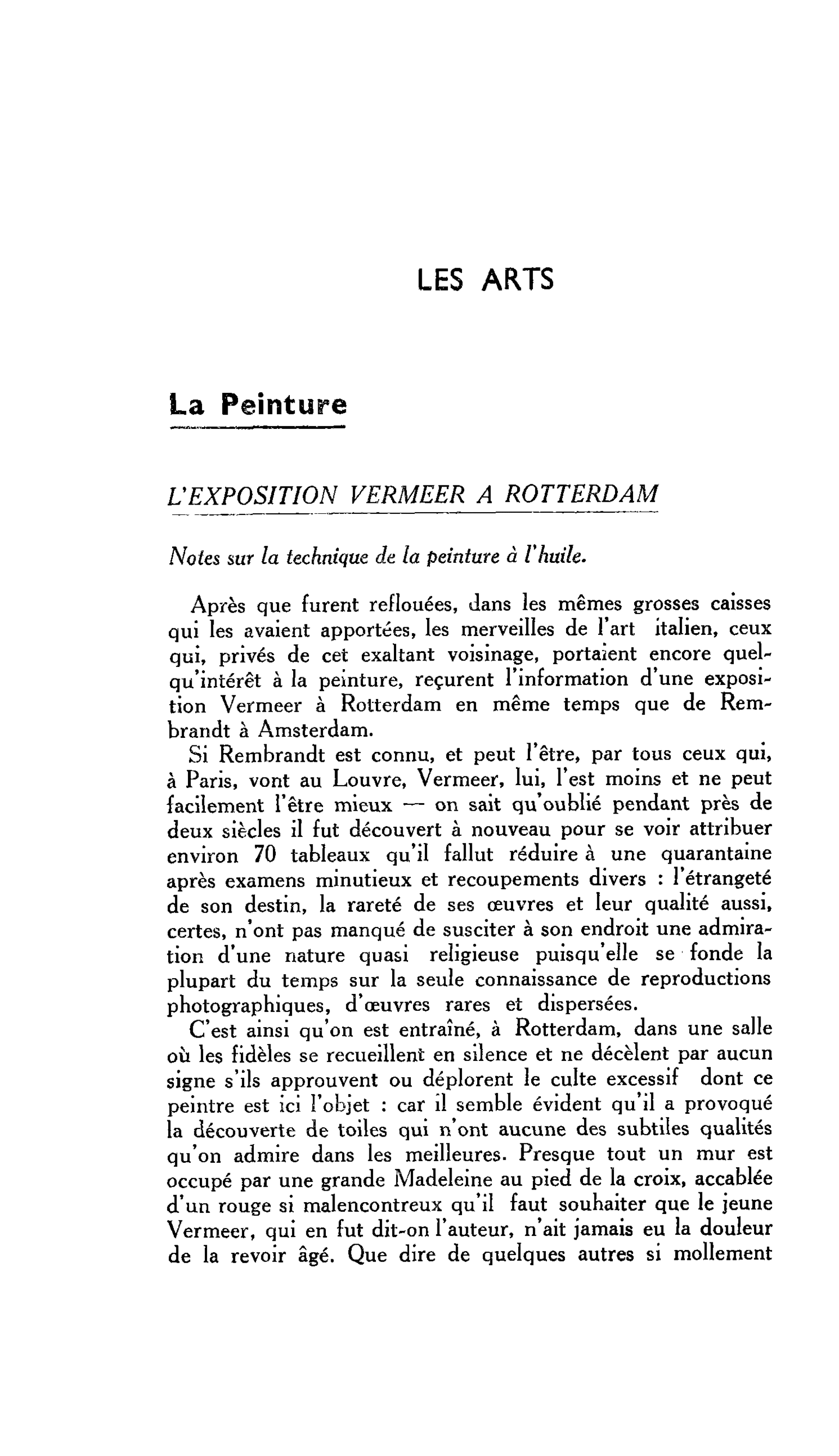 LES ARTS. La Peinture : L’EXPOSITION VERMEER A ROTTERDAM