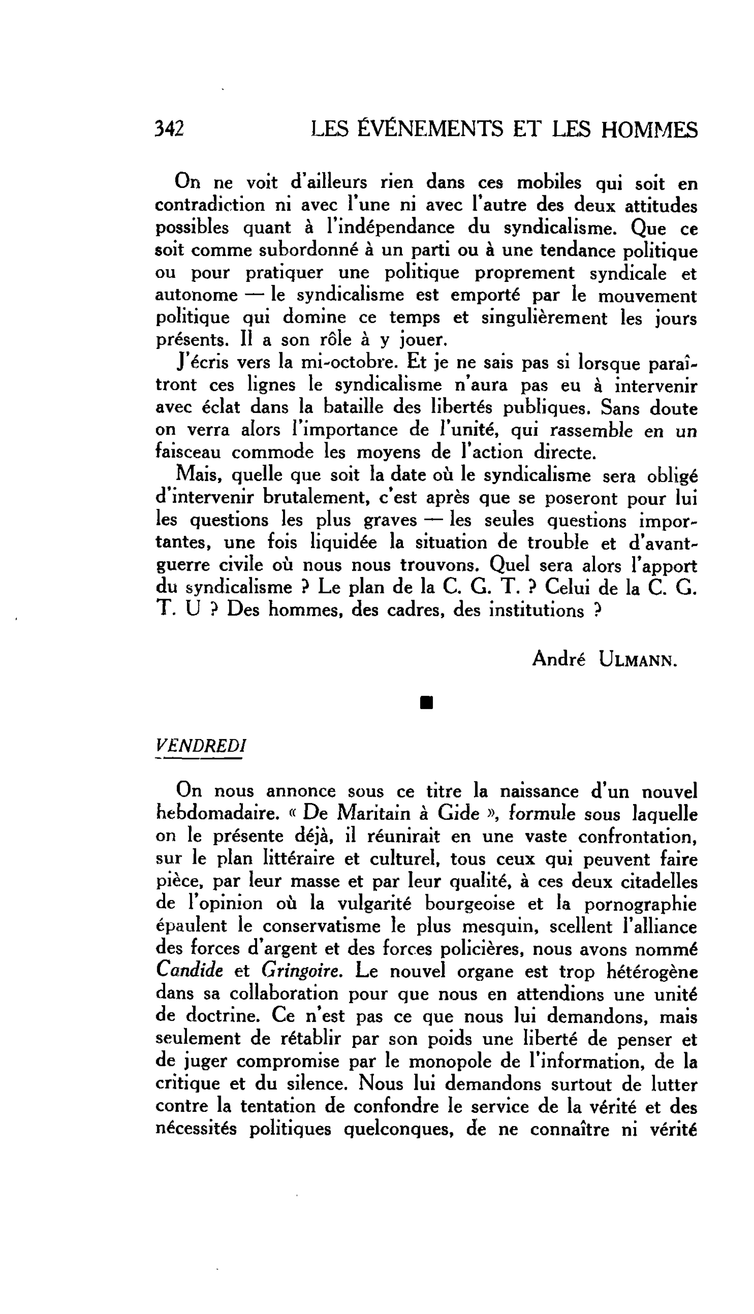 LA CITÉ : VENDREDI