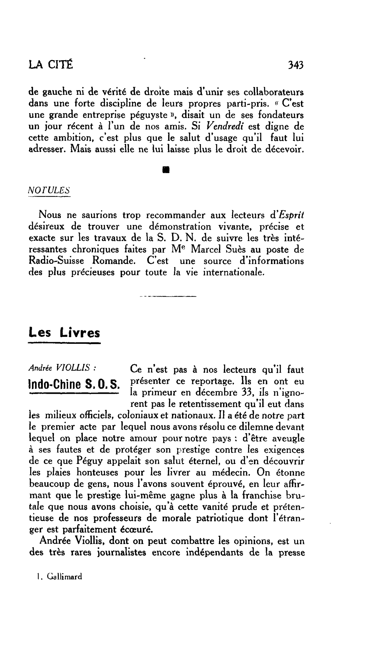 LA CITÉ : NOTULES