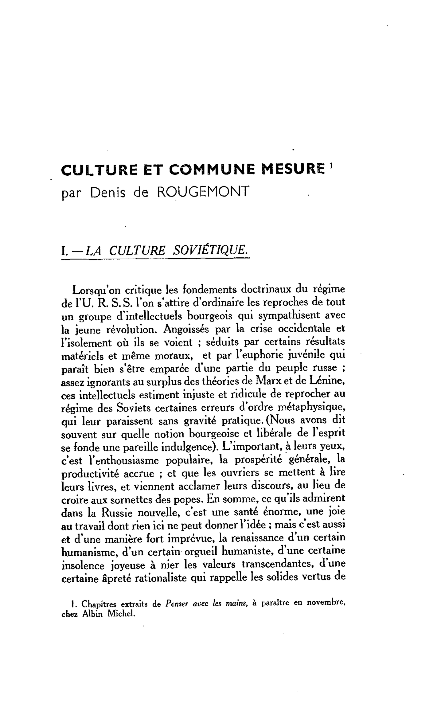 CULTURE ET COMMUNE MESURE