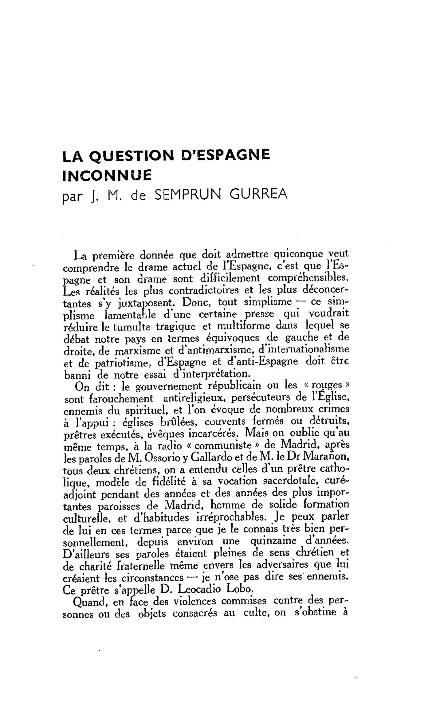 LA QUESTION D’ESPAGNE INCONNUE