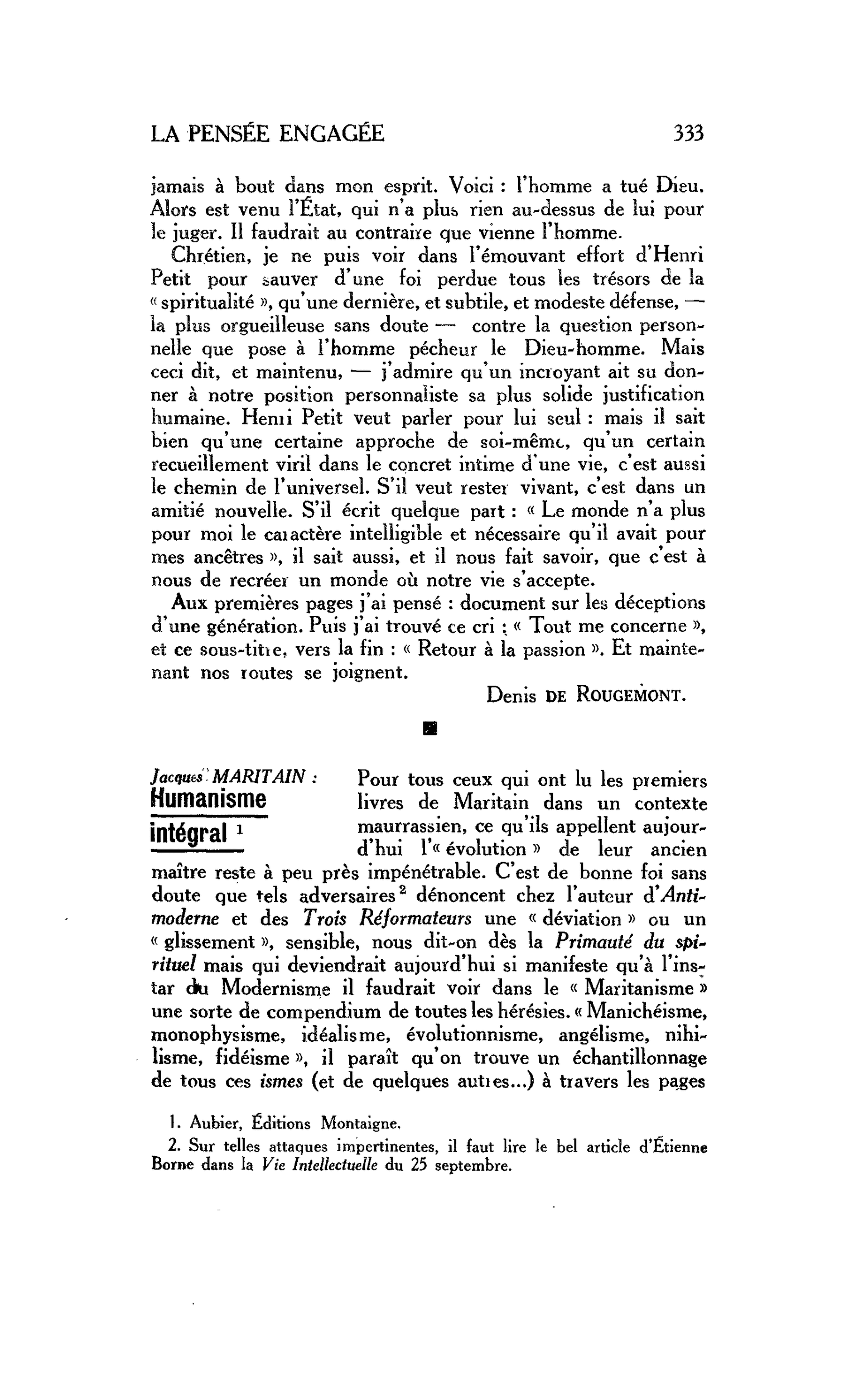 LA PENSEE ENGAGÉE. Jacques MARITAIN : Humanisme intégral