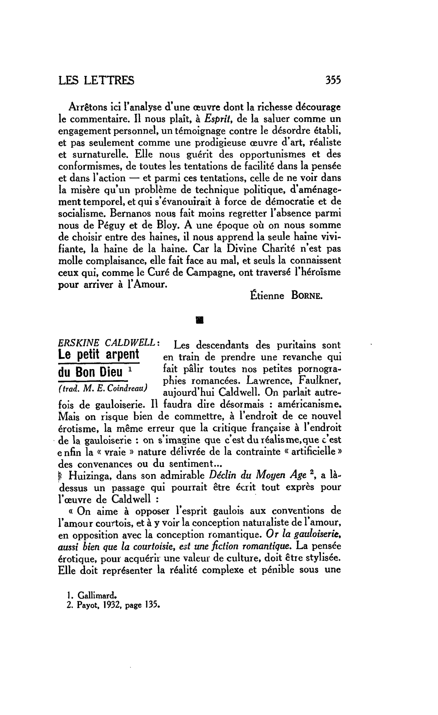 LES LETTRES. ERSKINE CALDWELL: Le petit arpent du Bon Dieu