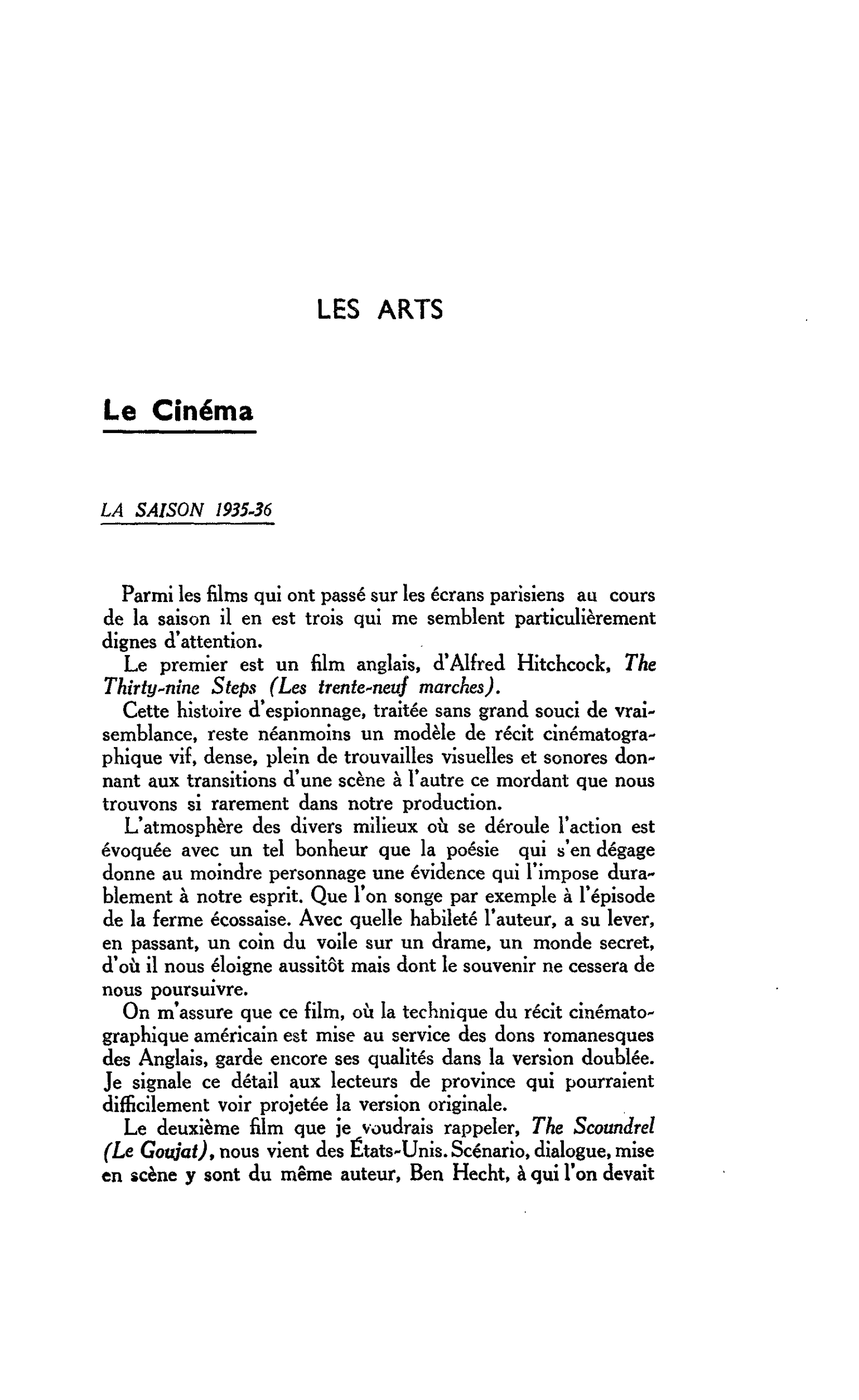 LES ARTS. Le Cinéma : LA SAISON 1935-36