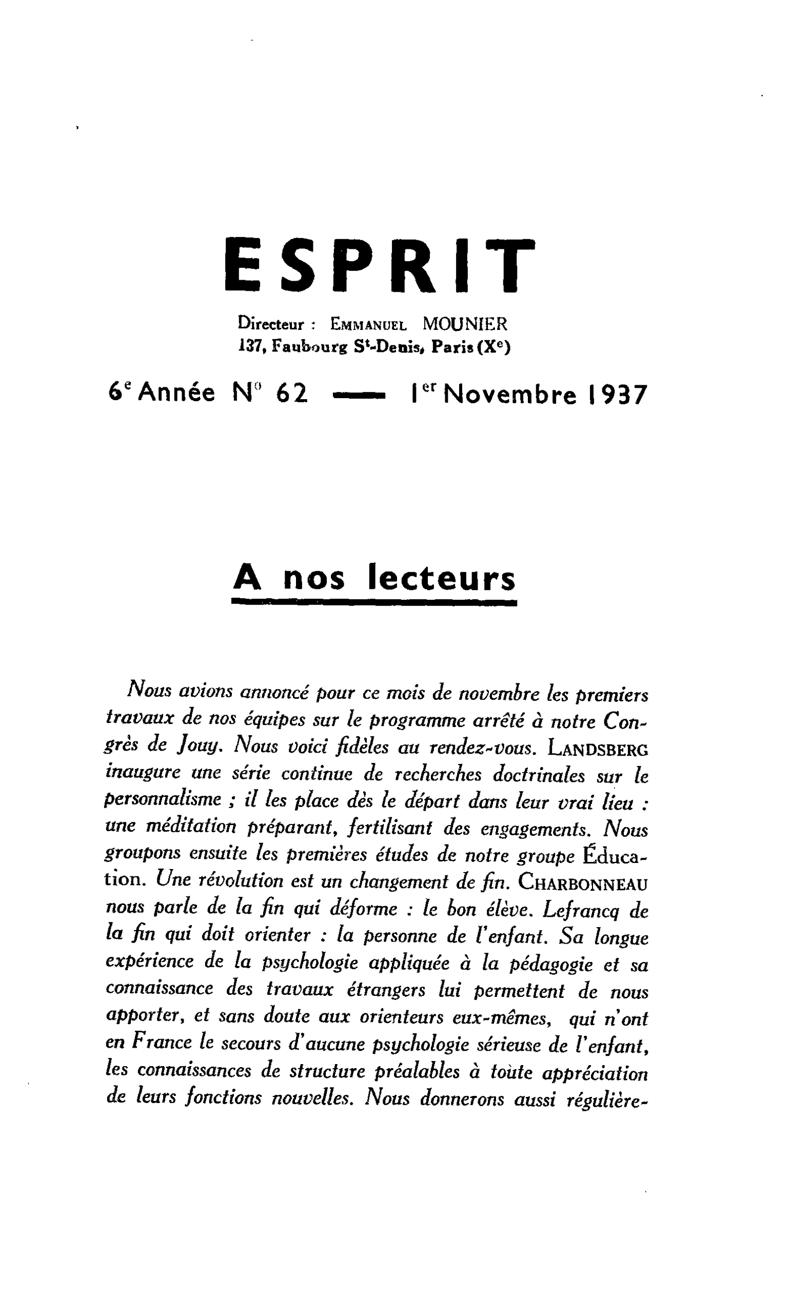 A nos lecteurs