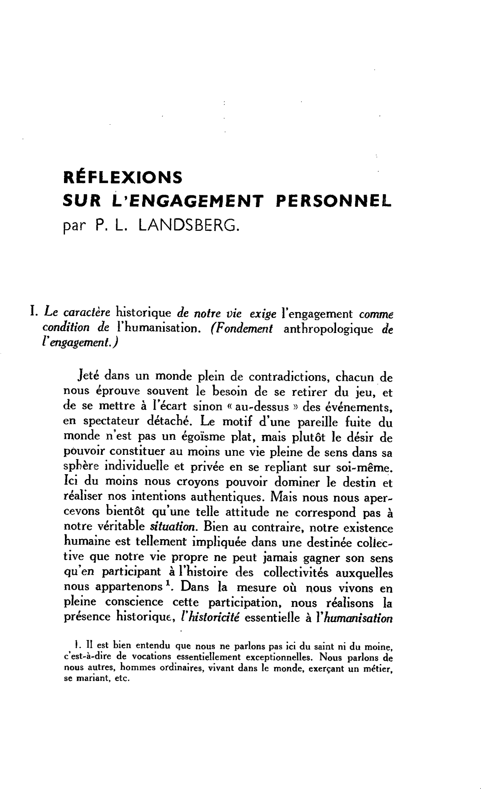 Réflexions sur l’engagement personnel