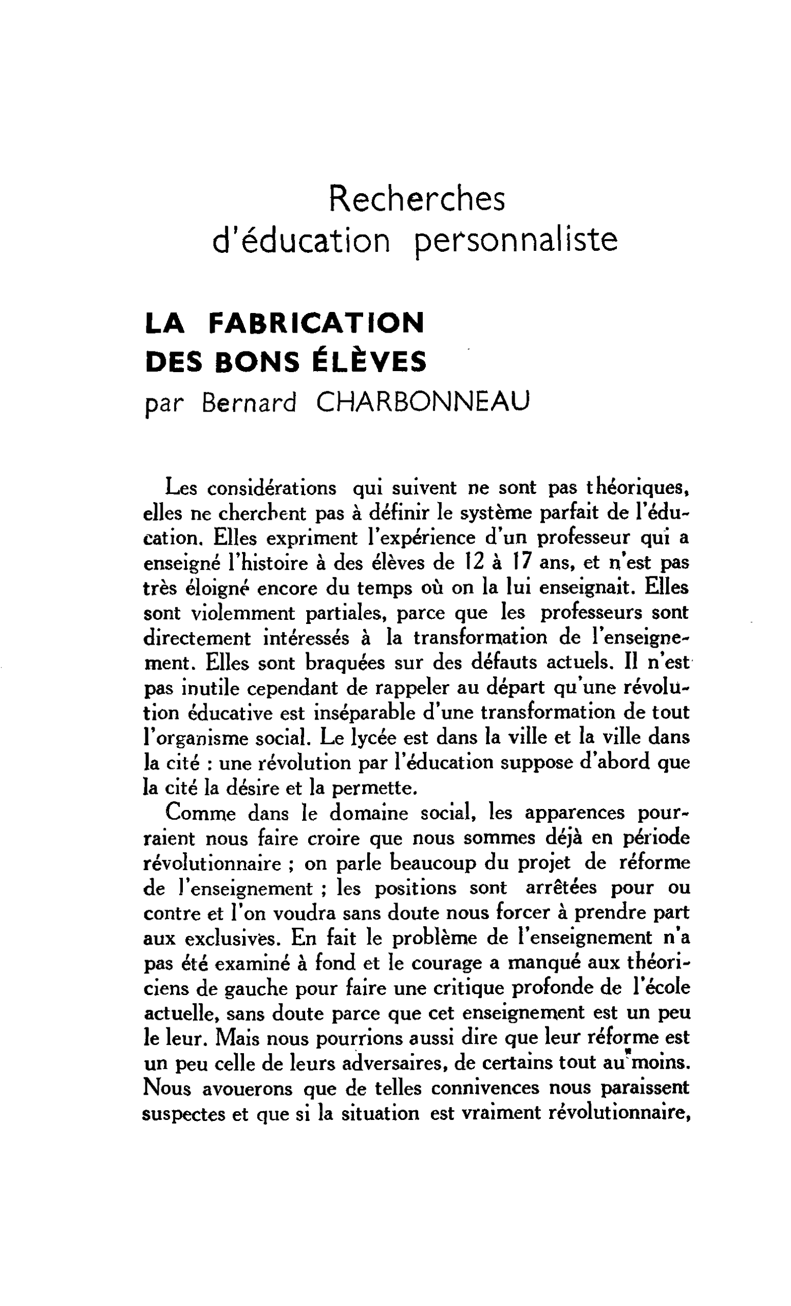 LA FABRICATION DES BONS ÉLÈVES