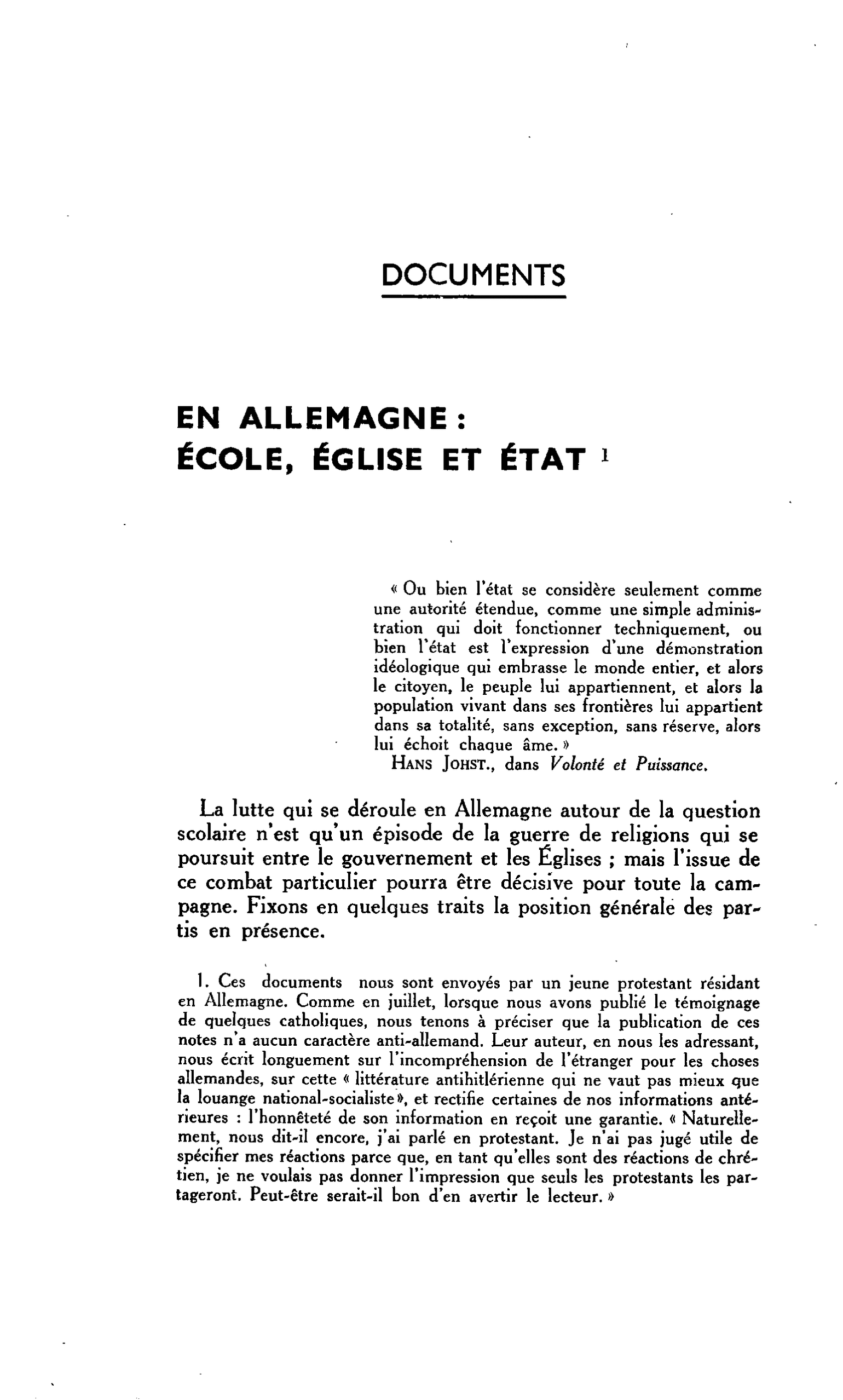 DOCUMENTS EN ALLEMAGNE: ÉCOLE, ÉGLISE ET ÉTAT