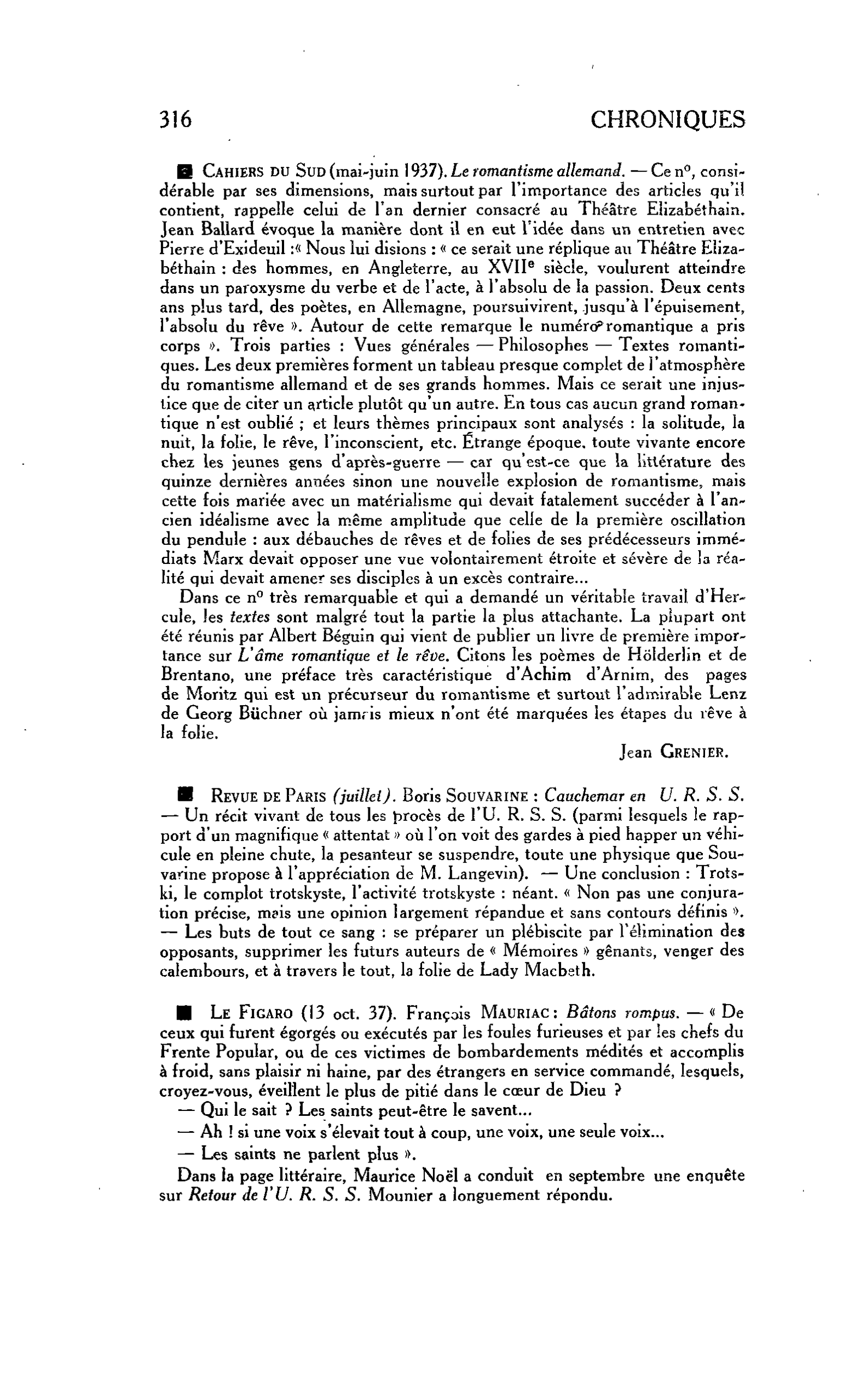 Le Figaro (13 oct. 37). François Mauriac : Bâtons rompus