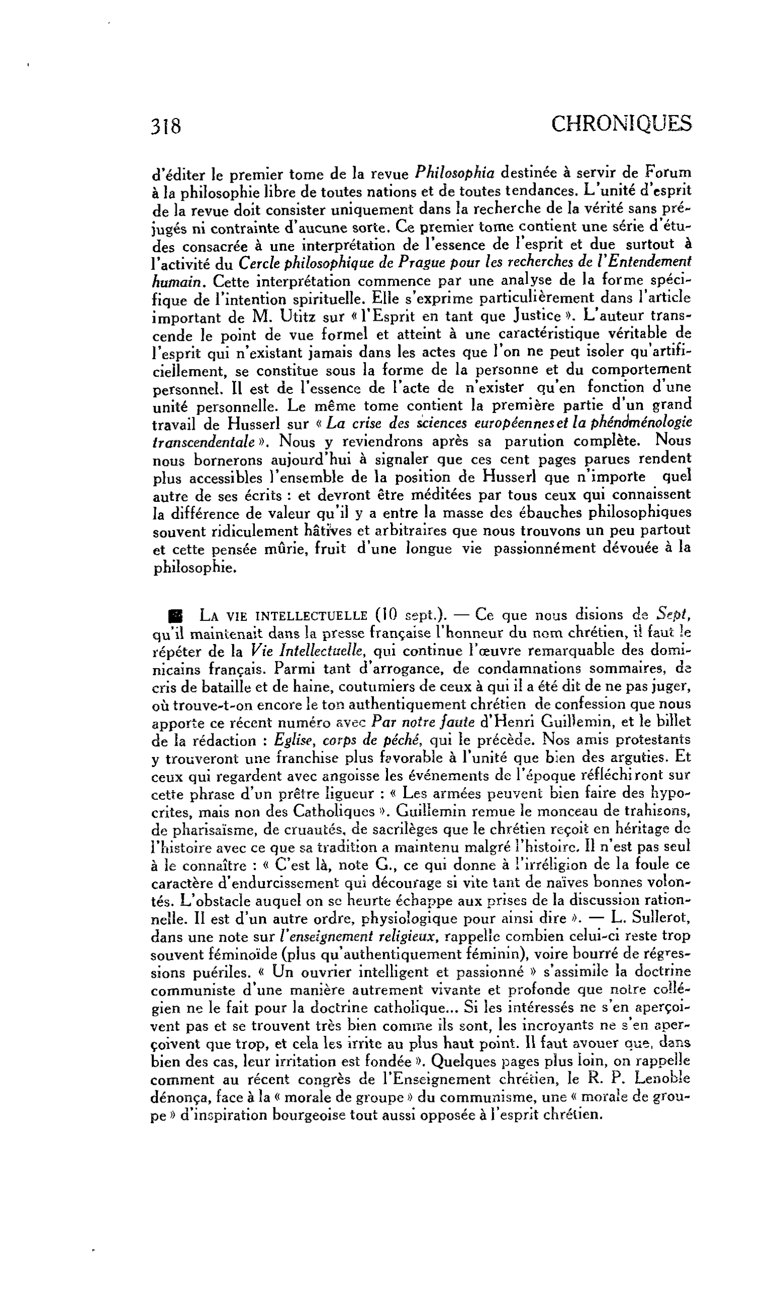 La vie intellectuelle (10 sept.)