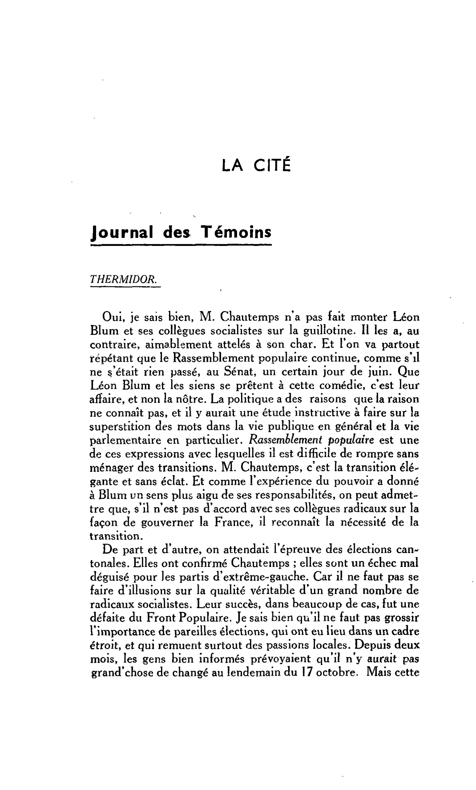 LA CITÉ. Journal des Témoins : THERMIDOR