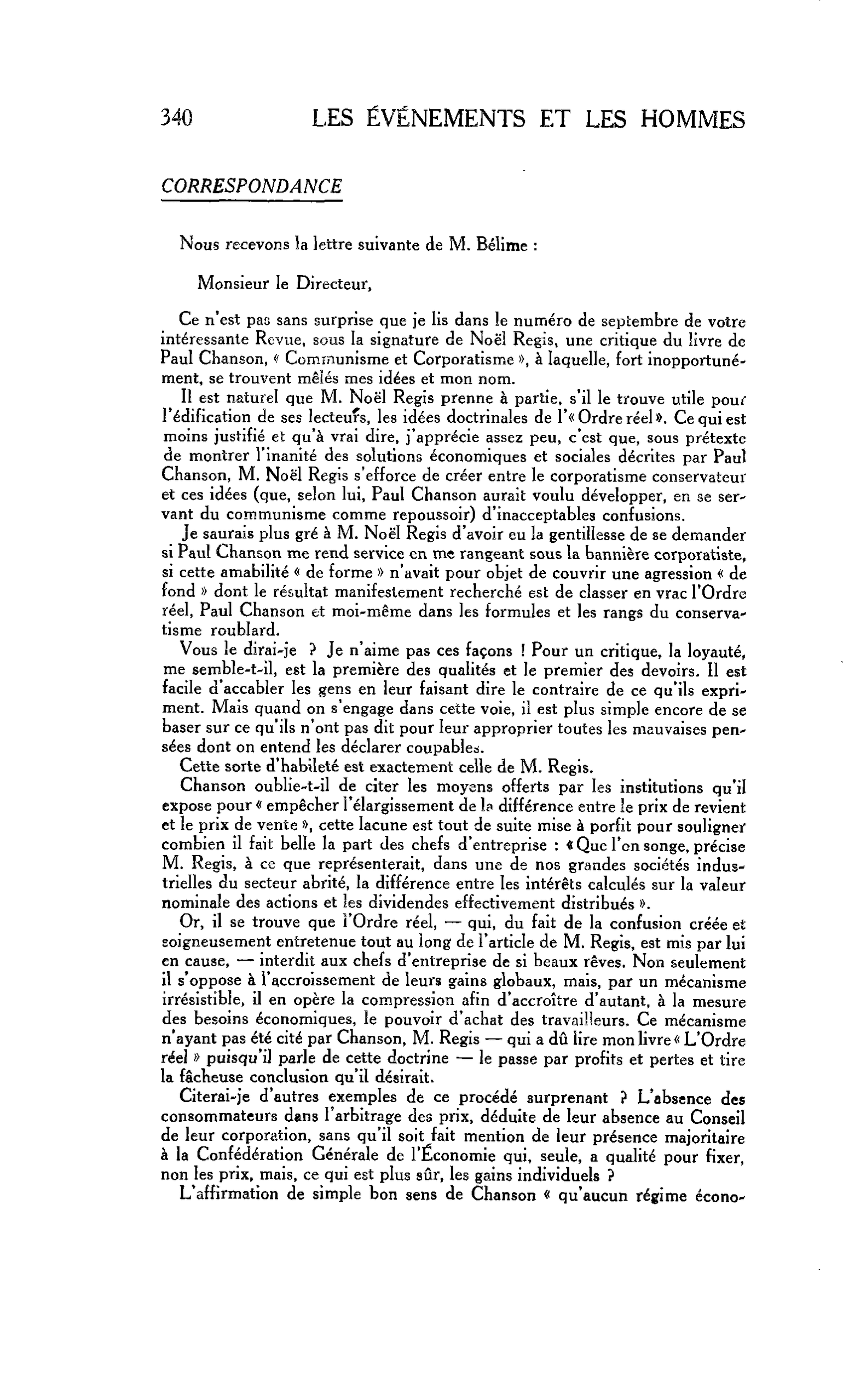 LA CITÉ : CORRESPONDANCE