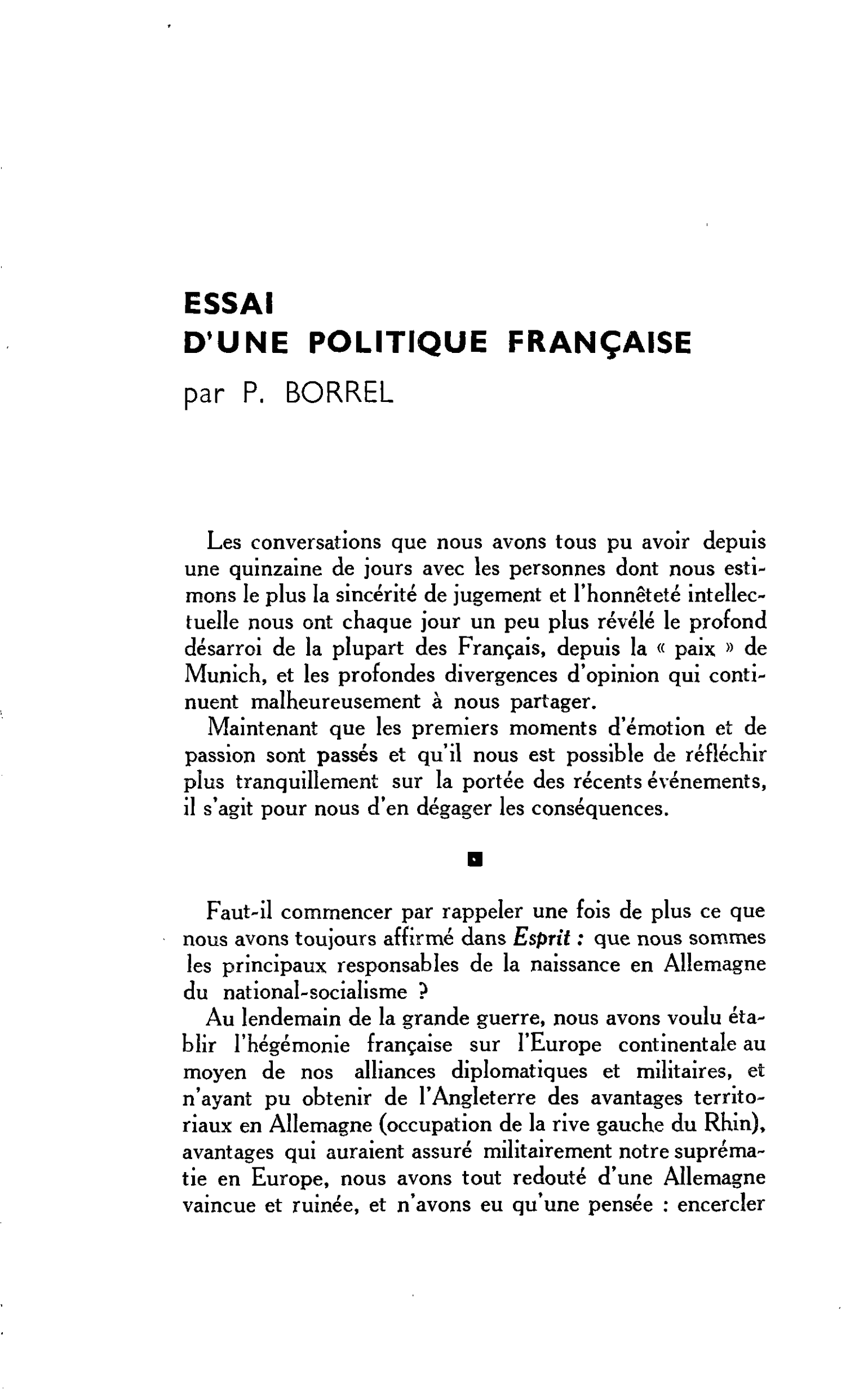 ESSAI DUNE POLITIQUE FRANÇAISE