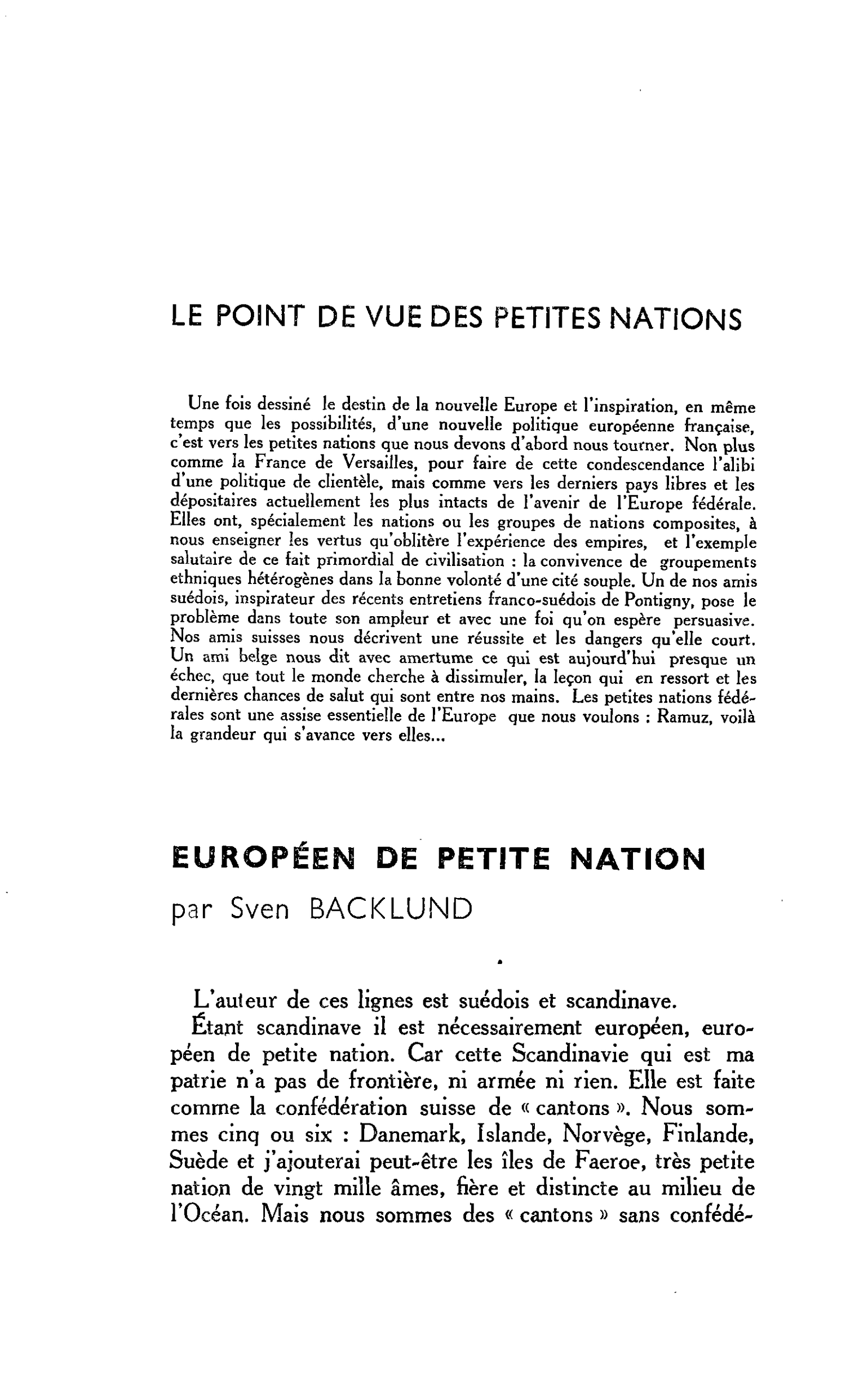 LE POINT DE VUE DES PETITES NATIONS