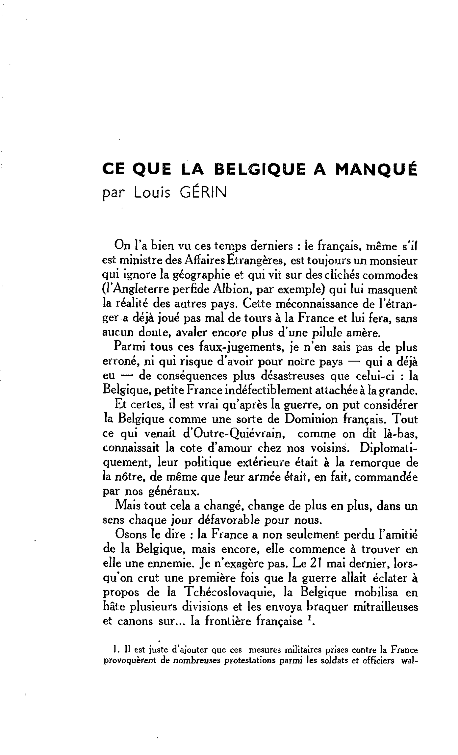 CE QUE LA BELGIQUE A MANQUÉ
