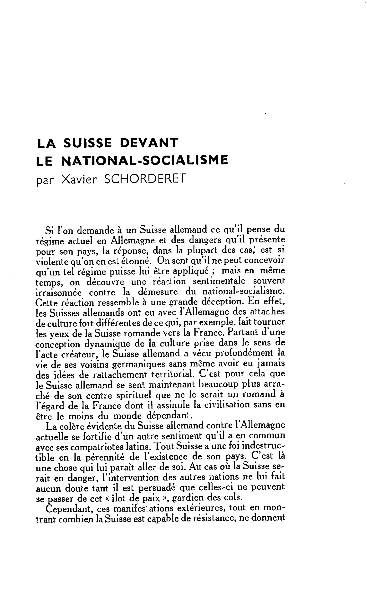 LA SUISSE DEVANT LE NATIONAL-SOCIALISME