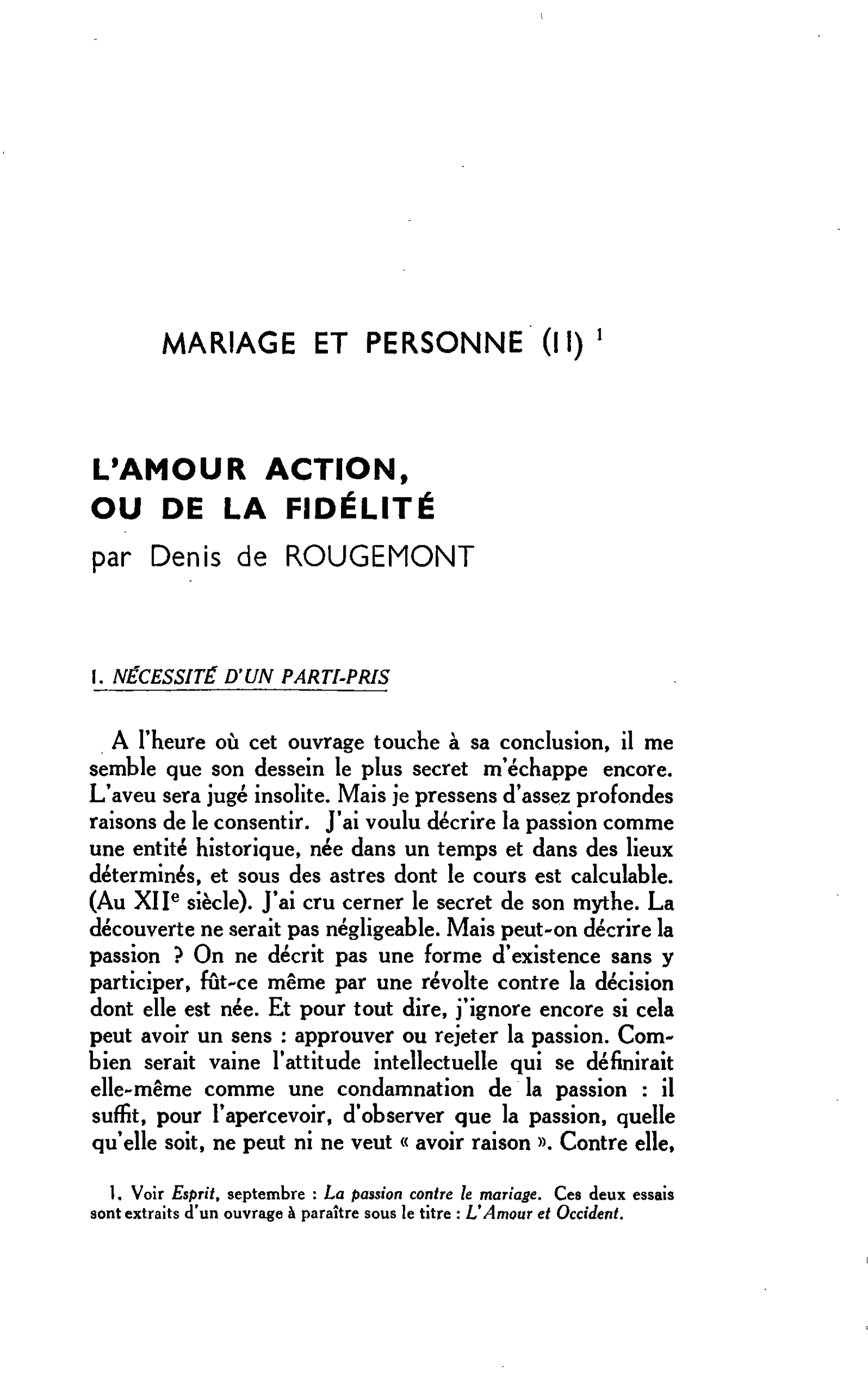 MARIAGE ET PERSONNE (II). L’AMOUR ACTION, OU DE LA FIDÉLITÉ