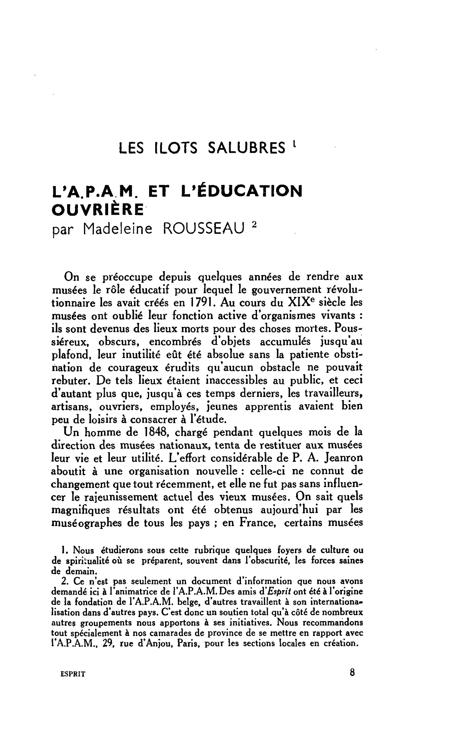 LES ILOTS SALUBRES L’A.P.A.M. ET L’ÉDUCATION OUVRIÈRE