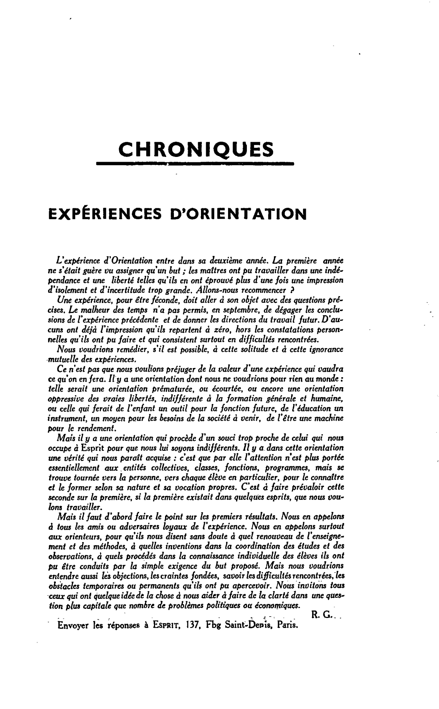 EXPÉRIENCES D’ORIENTATION