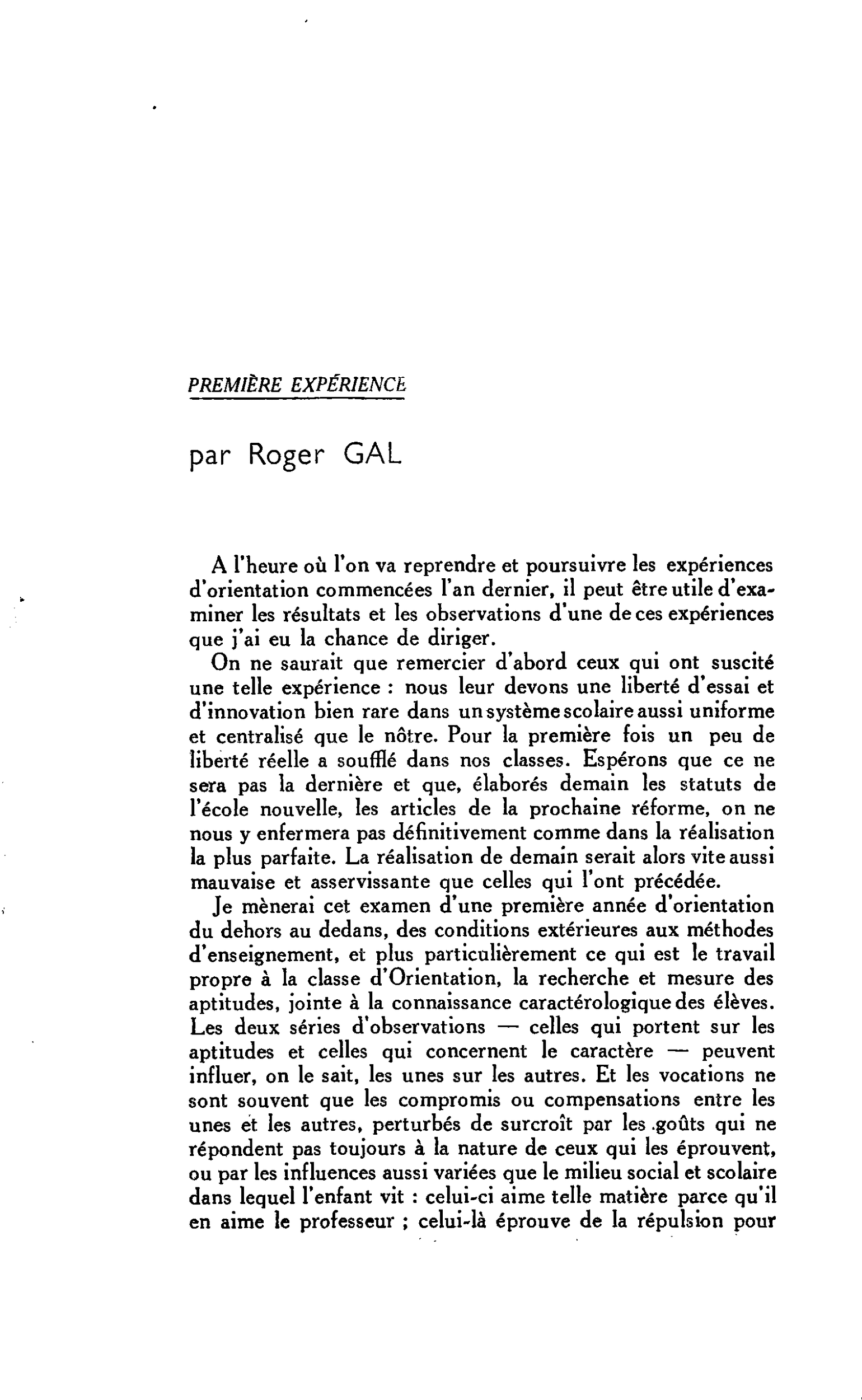 EXPÉRIENCES D’ORIENTATION : PREMIÈRE EXPÉRIENCE