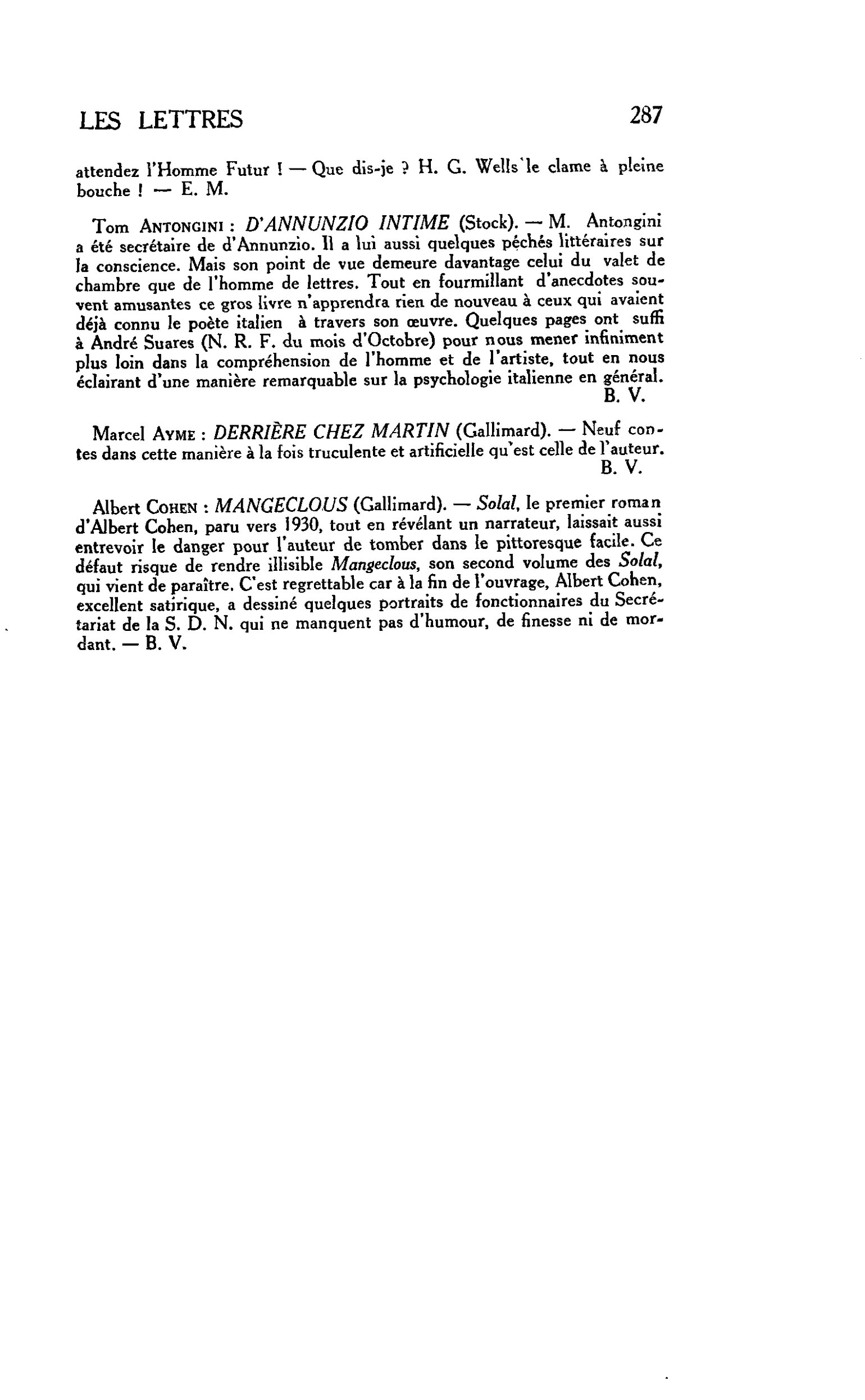 LES LETTRES. Tom Antongwi : D’ANNUNZIO INTIME