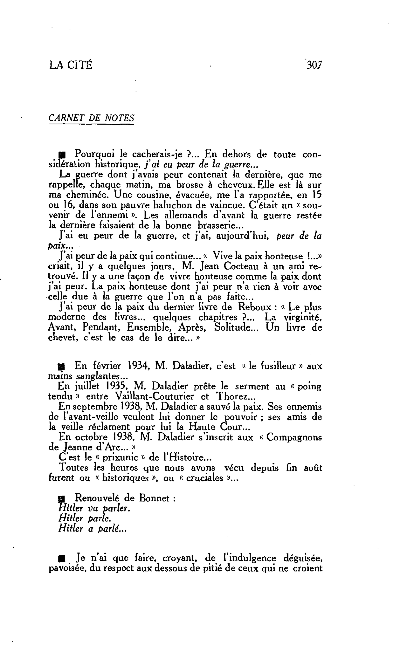 LA CITÉ : CARNET DE NOTES