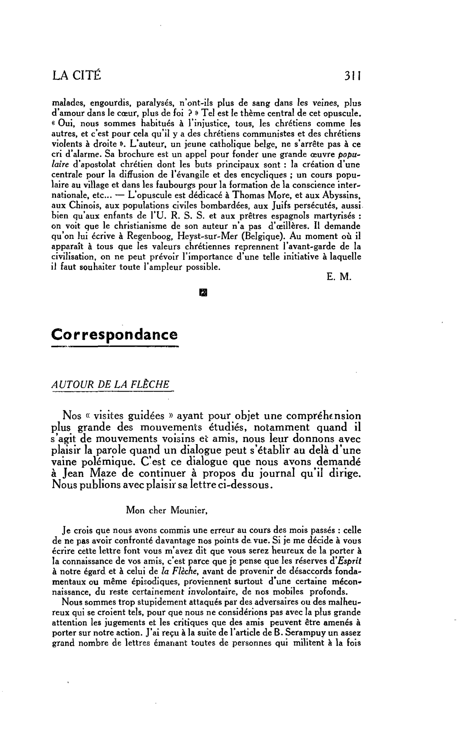 LA CITÉ. Correspondance : AUTOUR DE LA FLÈCHE