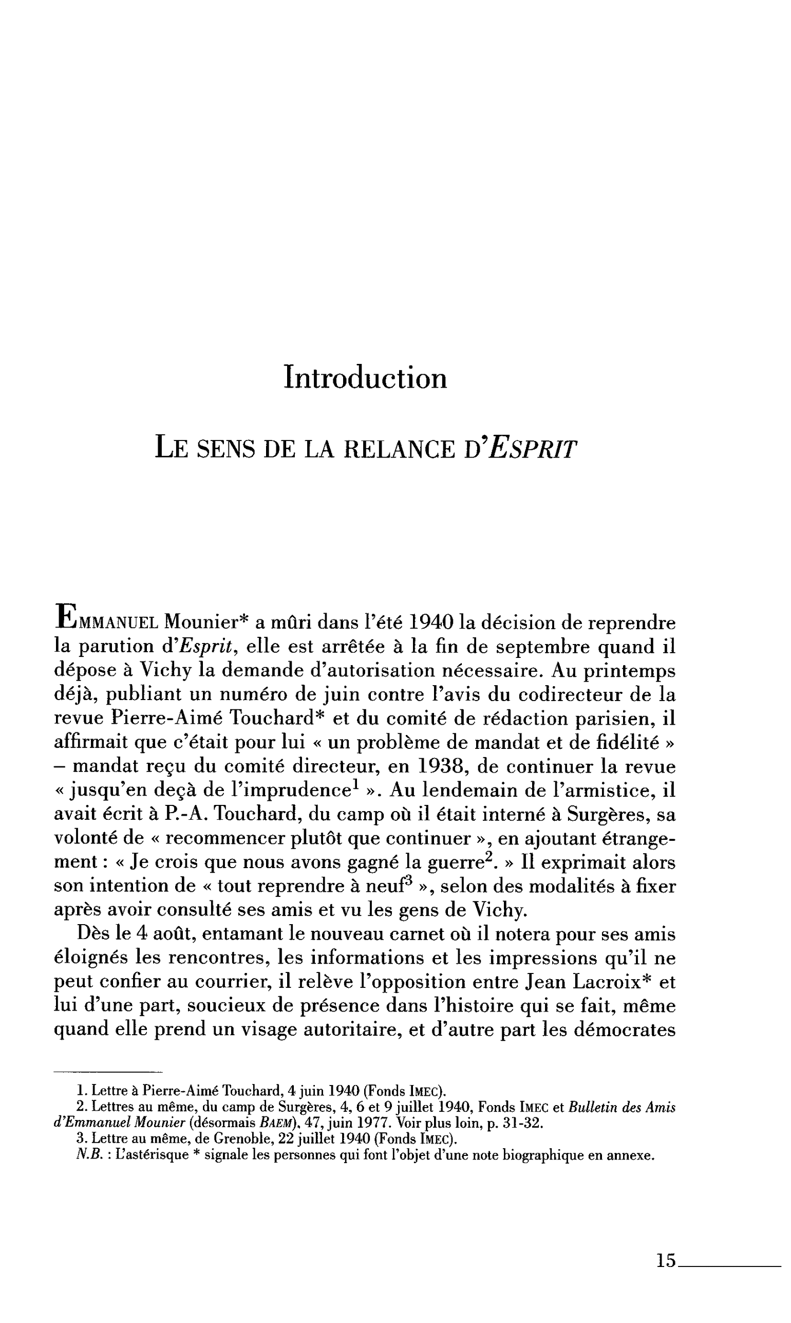 Le sens de la relance d’Esprit