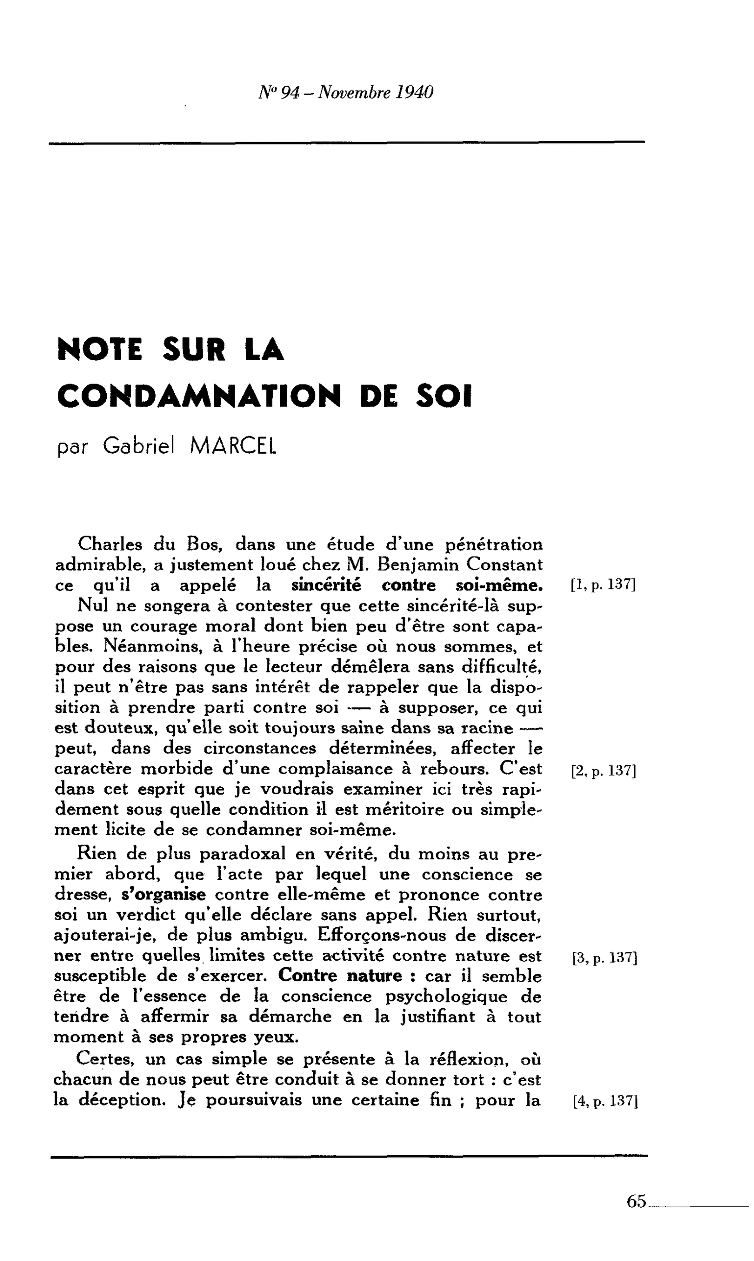 Note sur la condamnation de soi