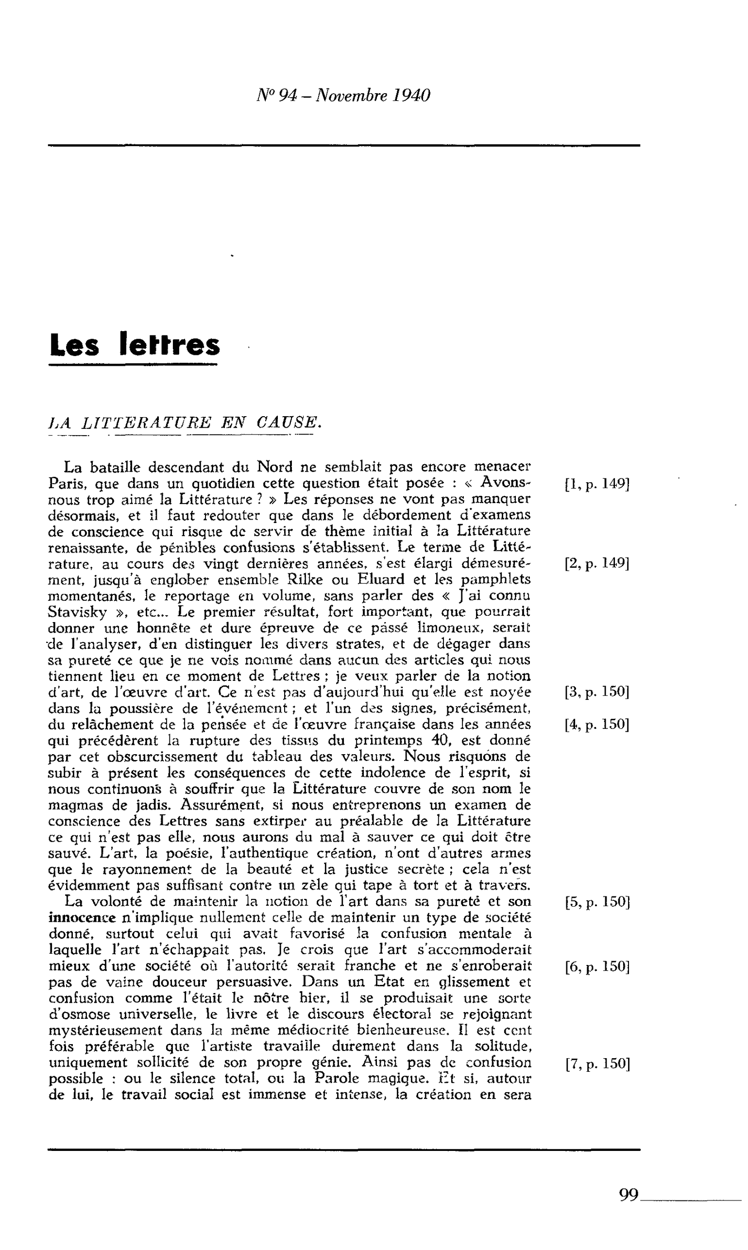 Les lettres : LA LITTERATURE EN CAUSE