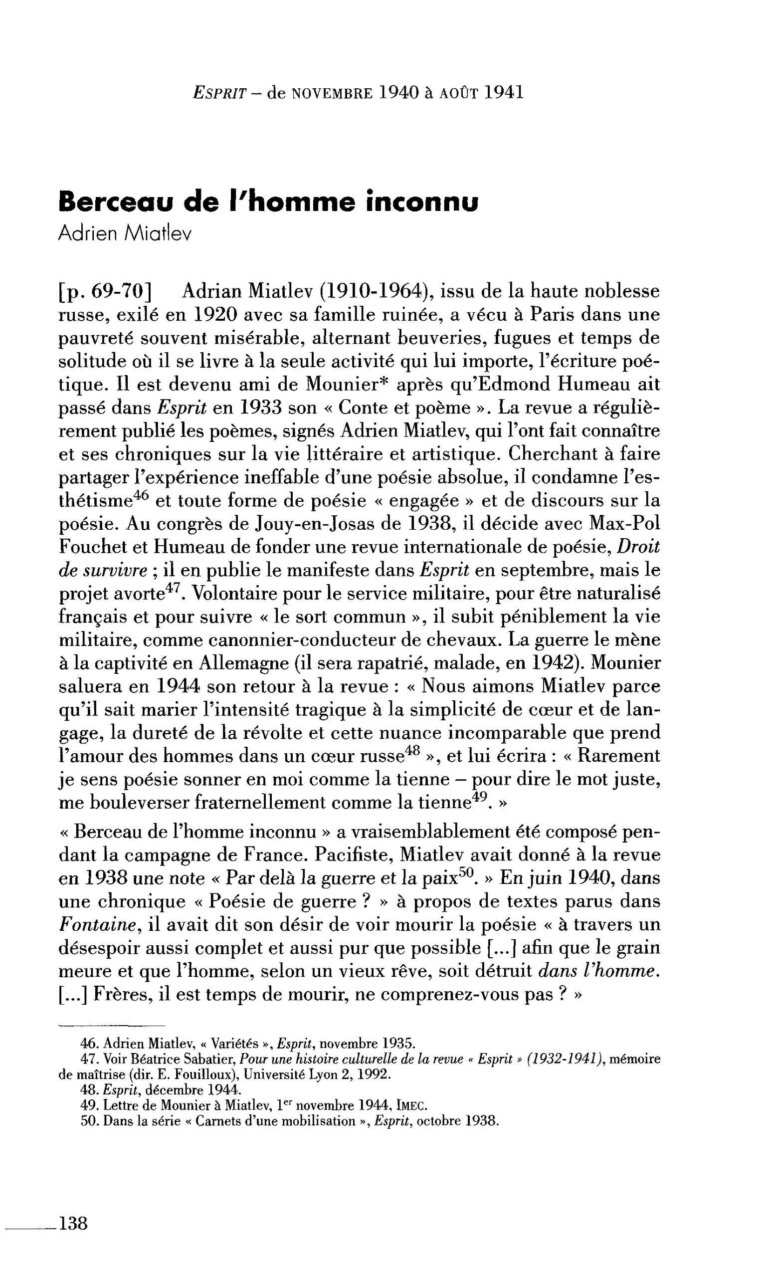 Berceau de l’homme inconnu (par Miatlev Adrien)