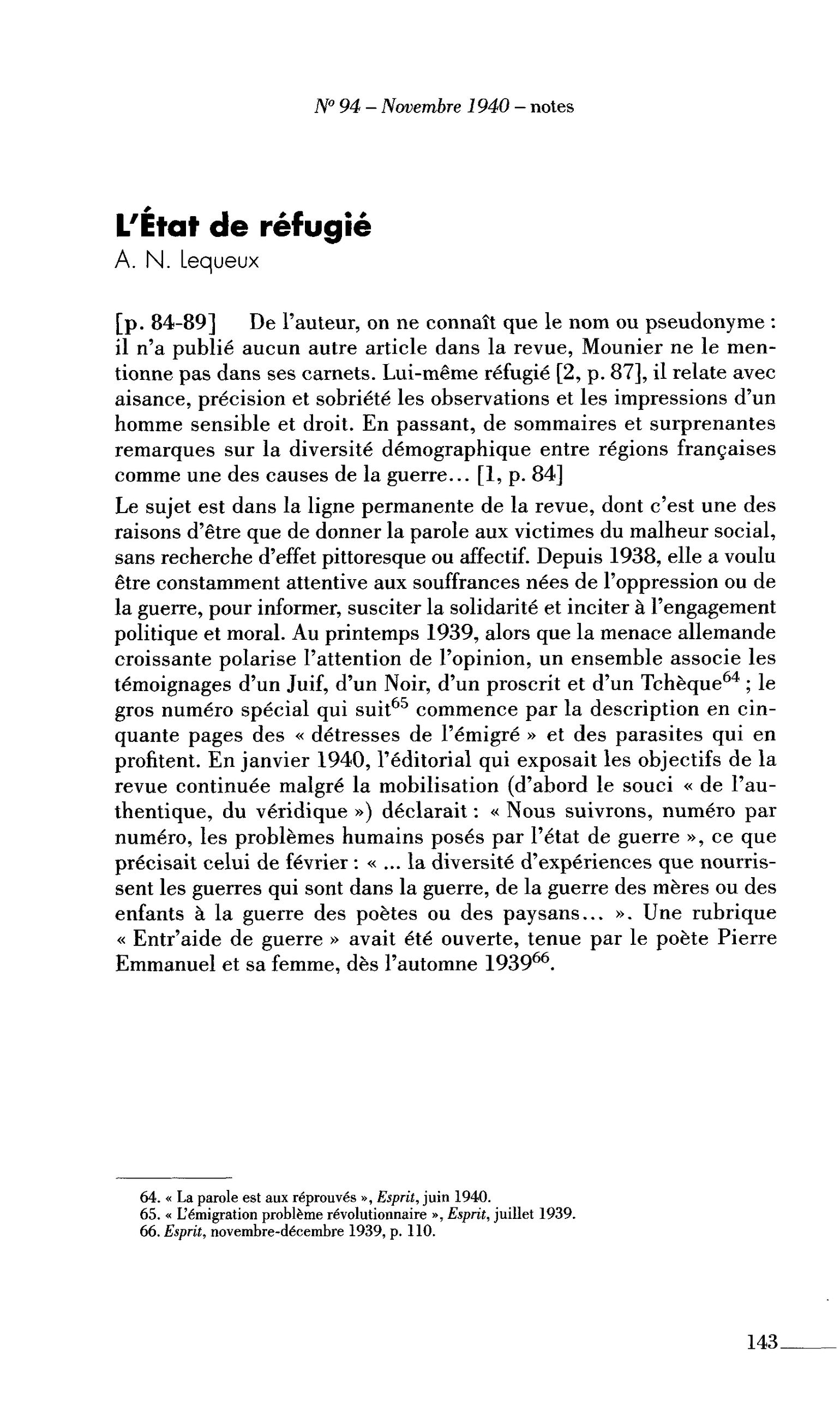 L’État de réfugié (par Lequeux A.-N.)