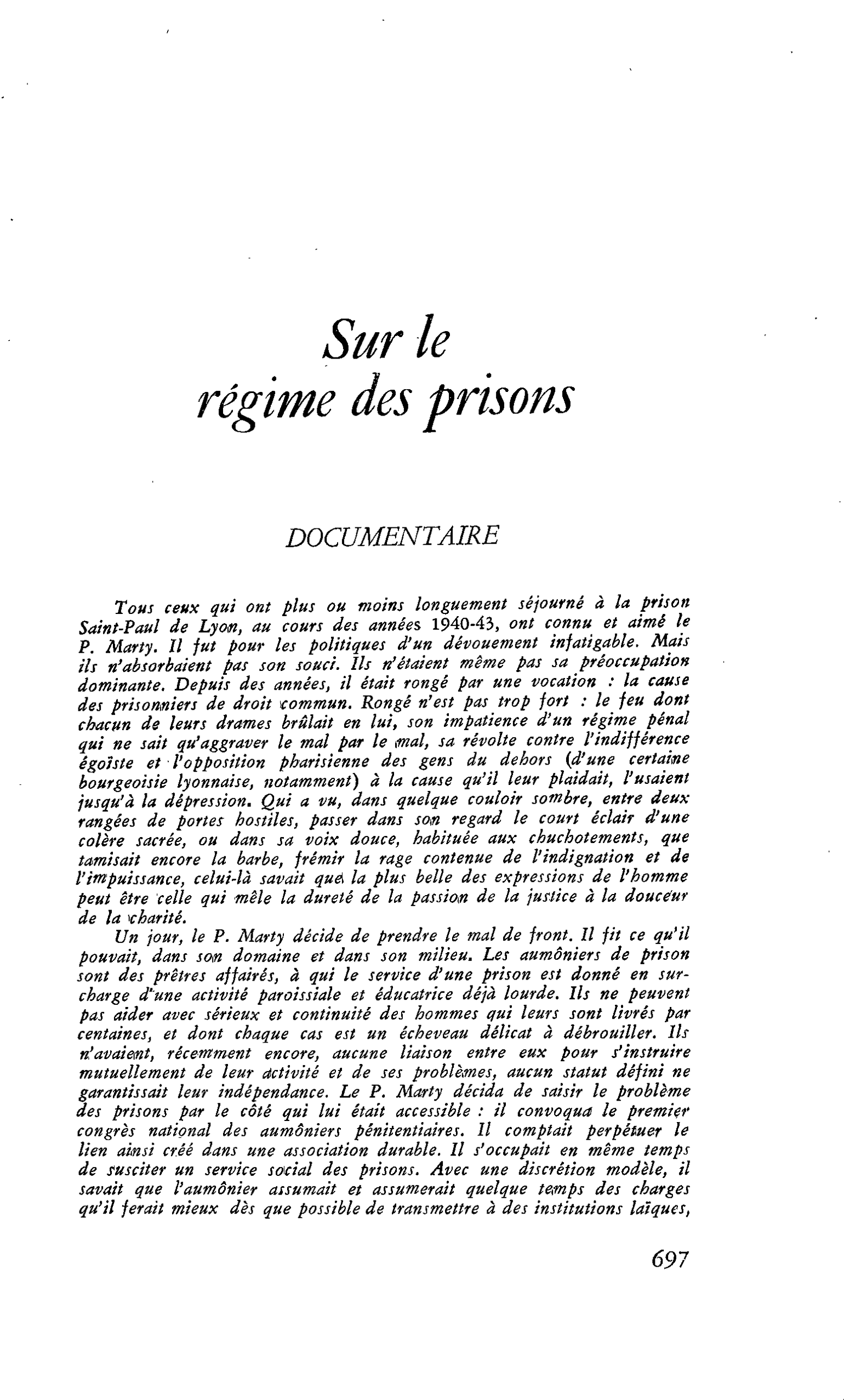 Sur le régime des prisons