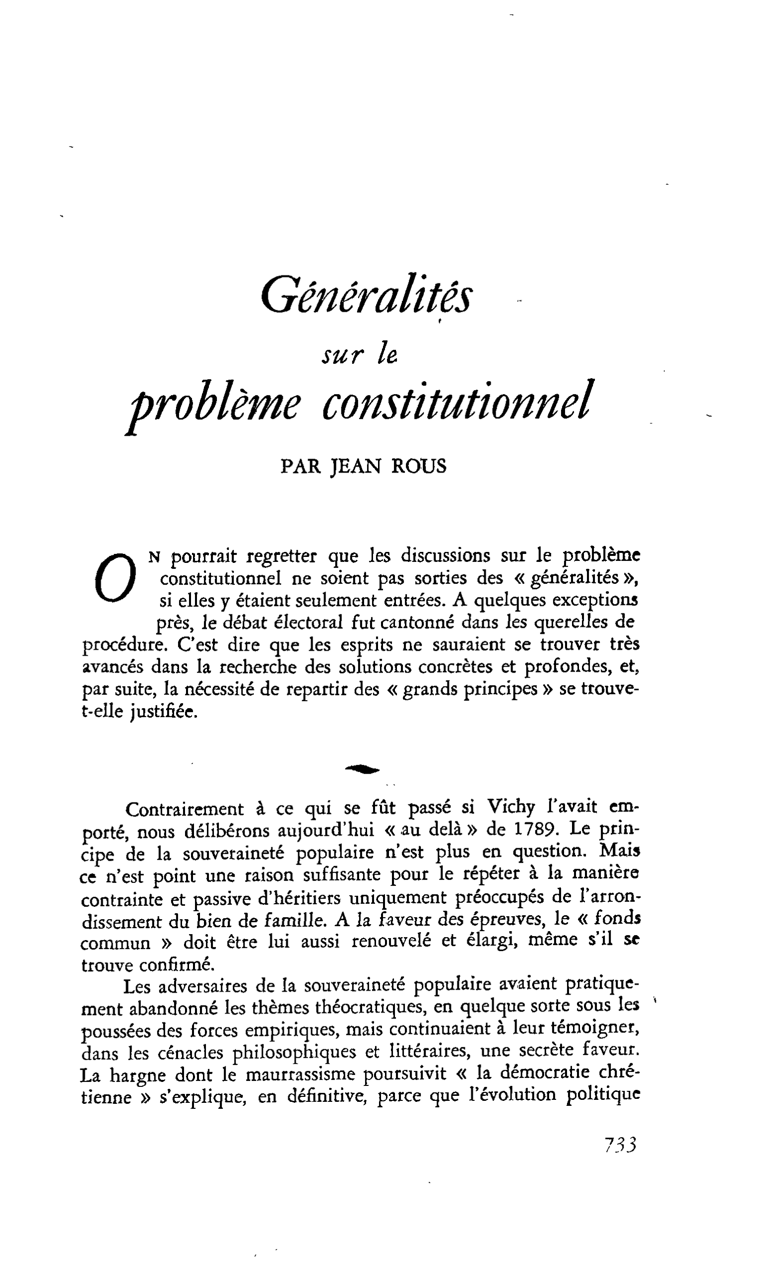Généralités sur le problème constitutionnel
