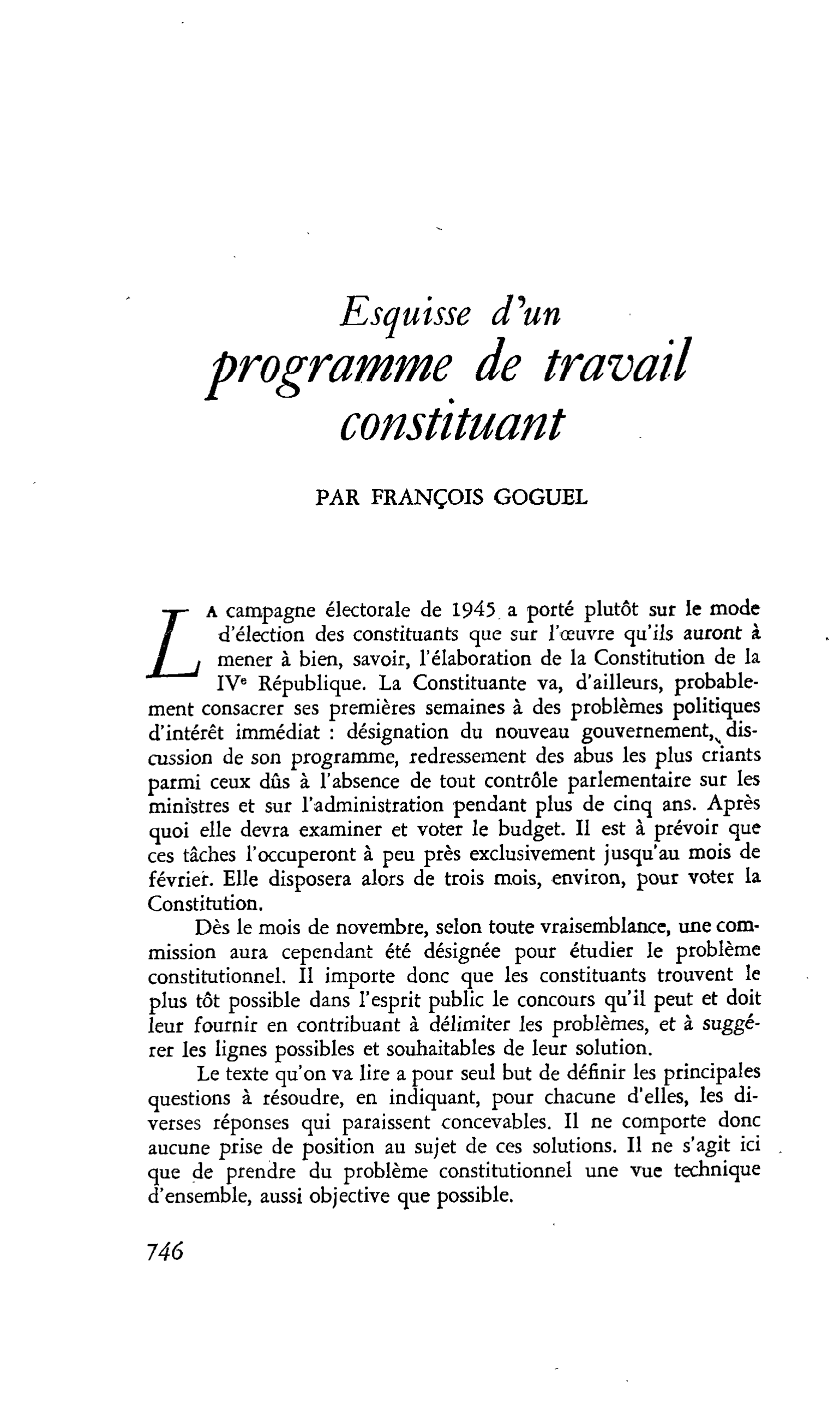 Esquisse d’un programme de travail constituant