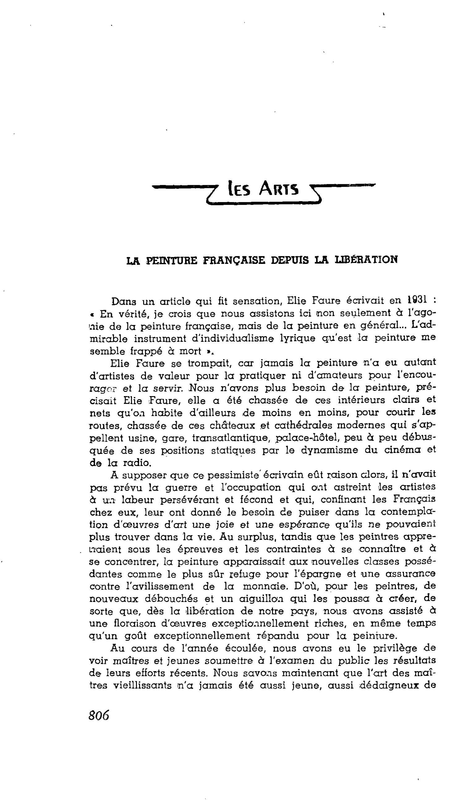 LES ARTS : LA PEINTURE FRANÇAISE DEPUIS LA LIBÉRATION