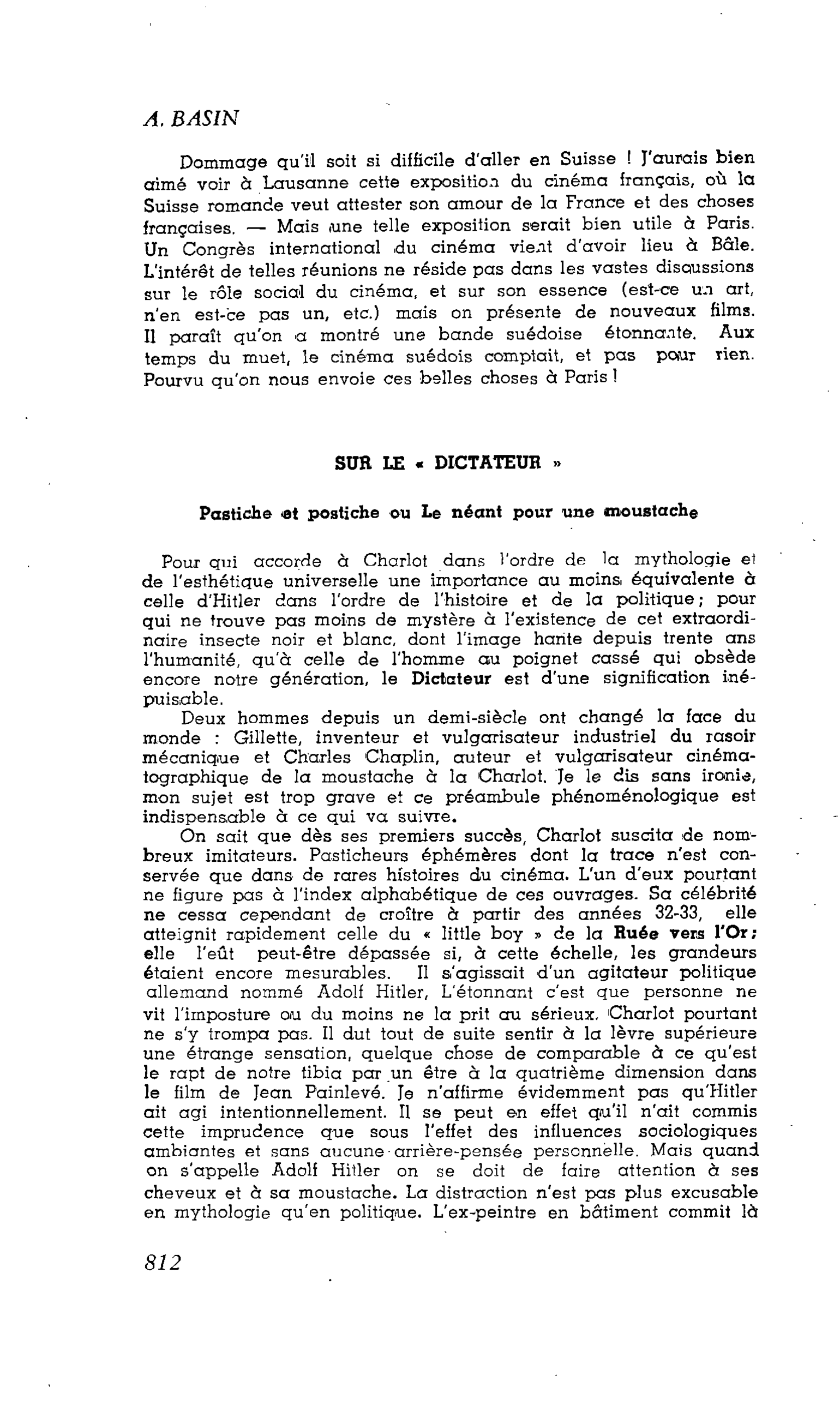 LES ARTS : SUR LE « DICTATEUR »