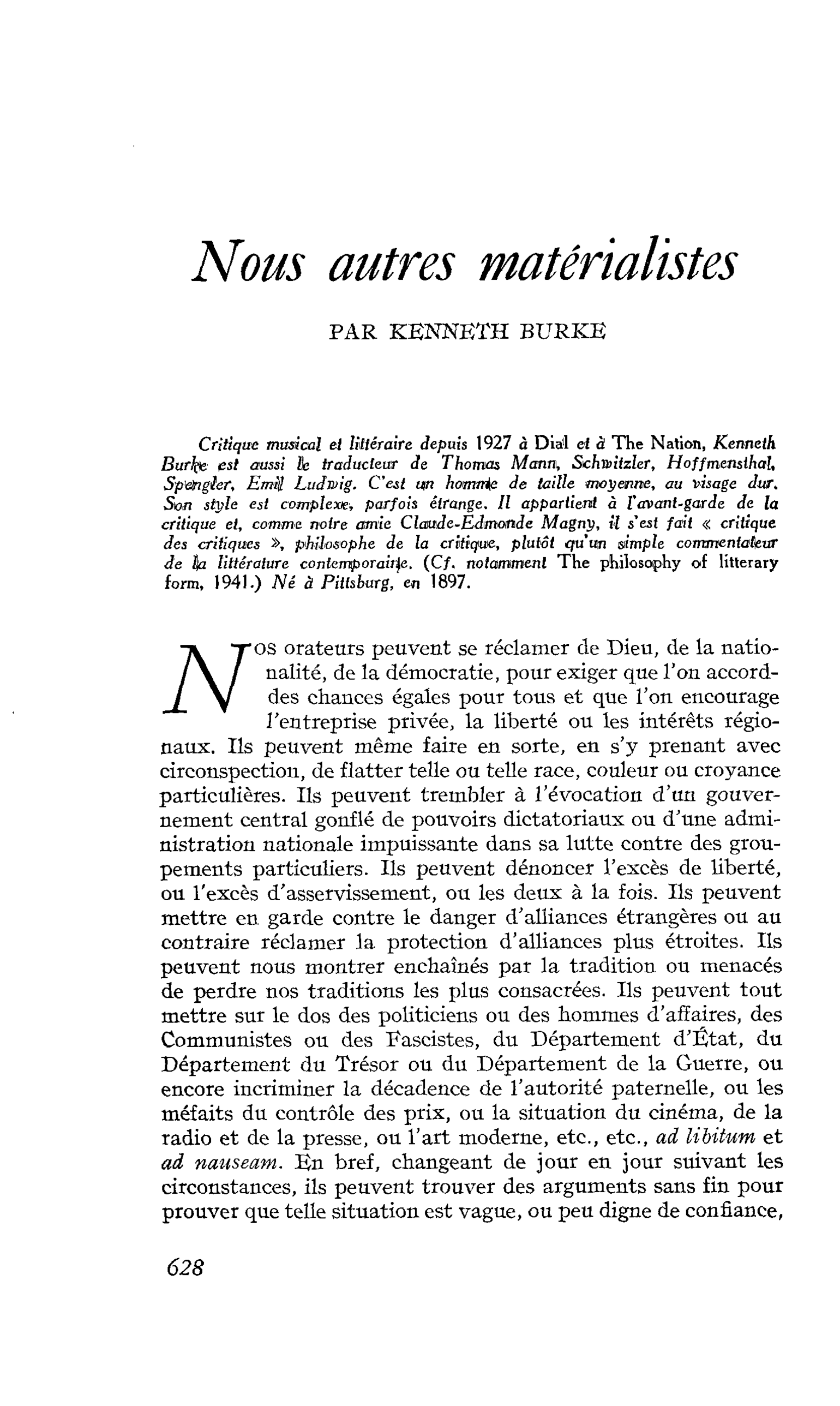 Nous autres matérialistes