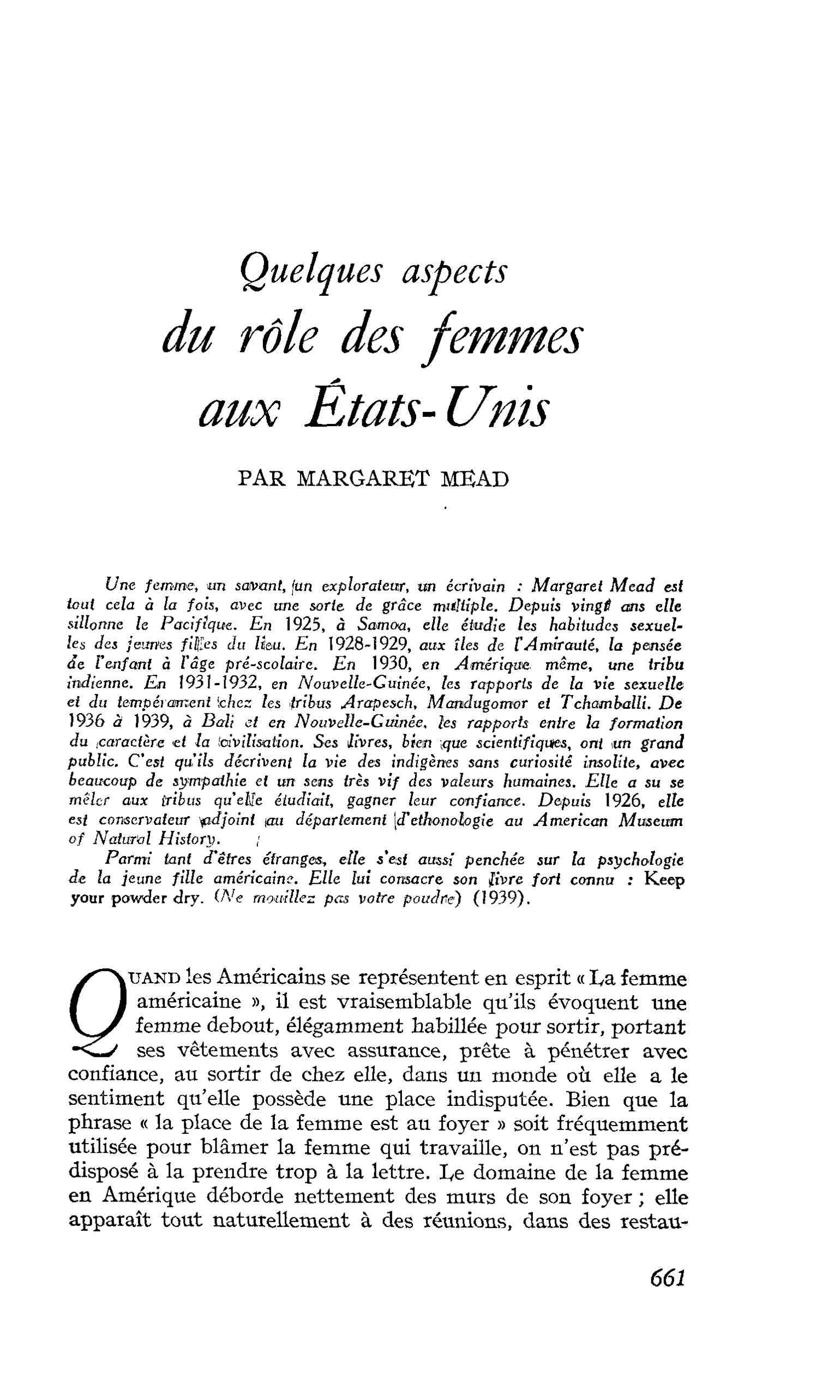Quelques aspects du rôle des femmes aux États-Unis