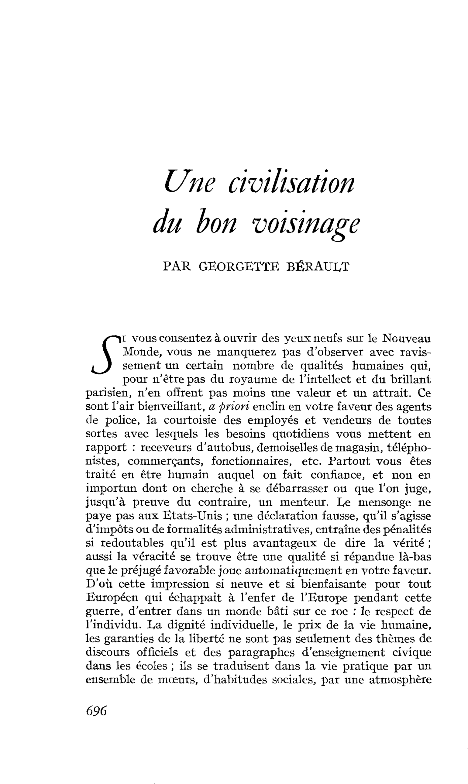 Une civilisation du bon voisinage