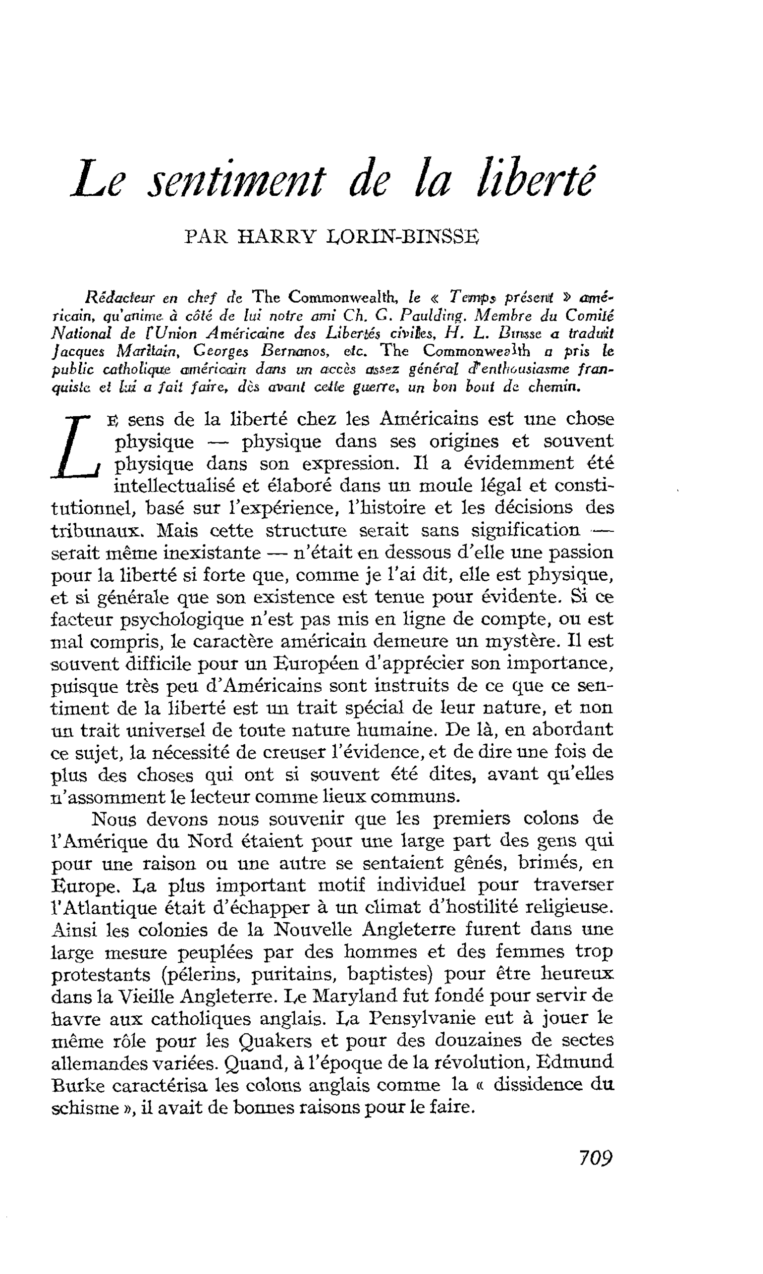 Le sentiment de la liberté