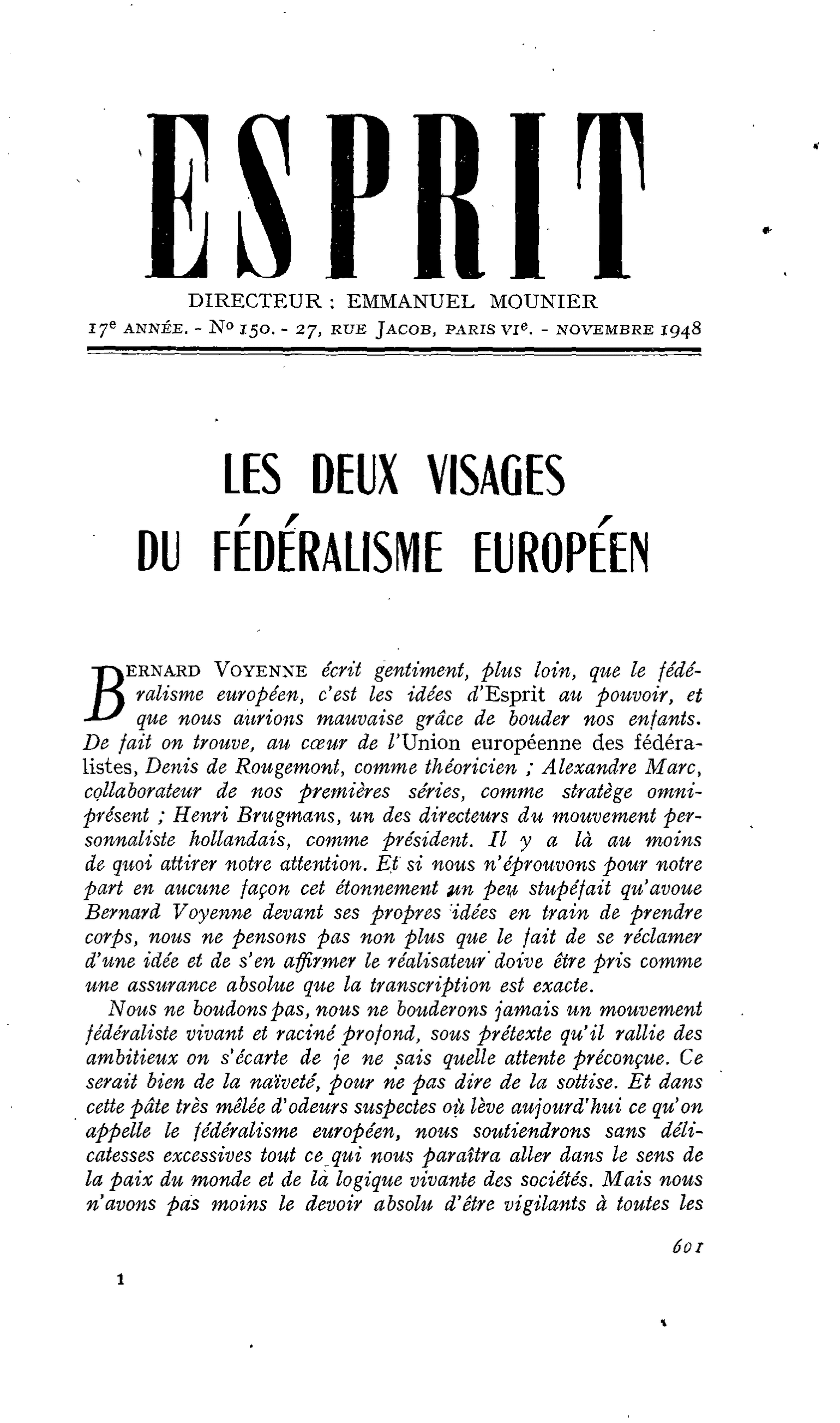 LES DEUX VISAGES DU FEDERALISME EUROPEEN