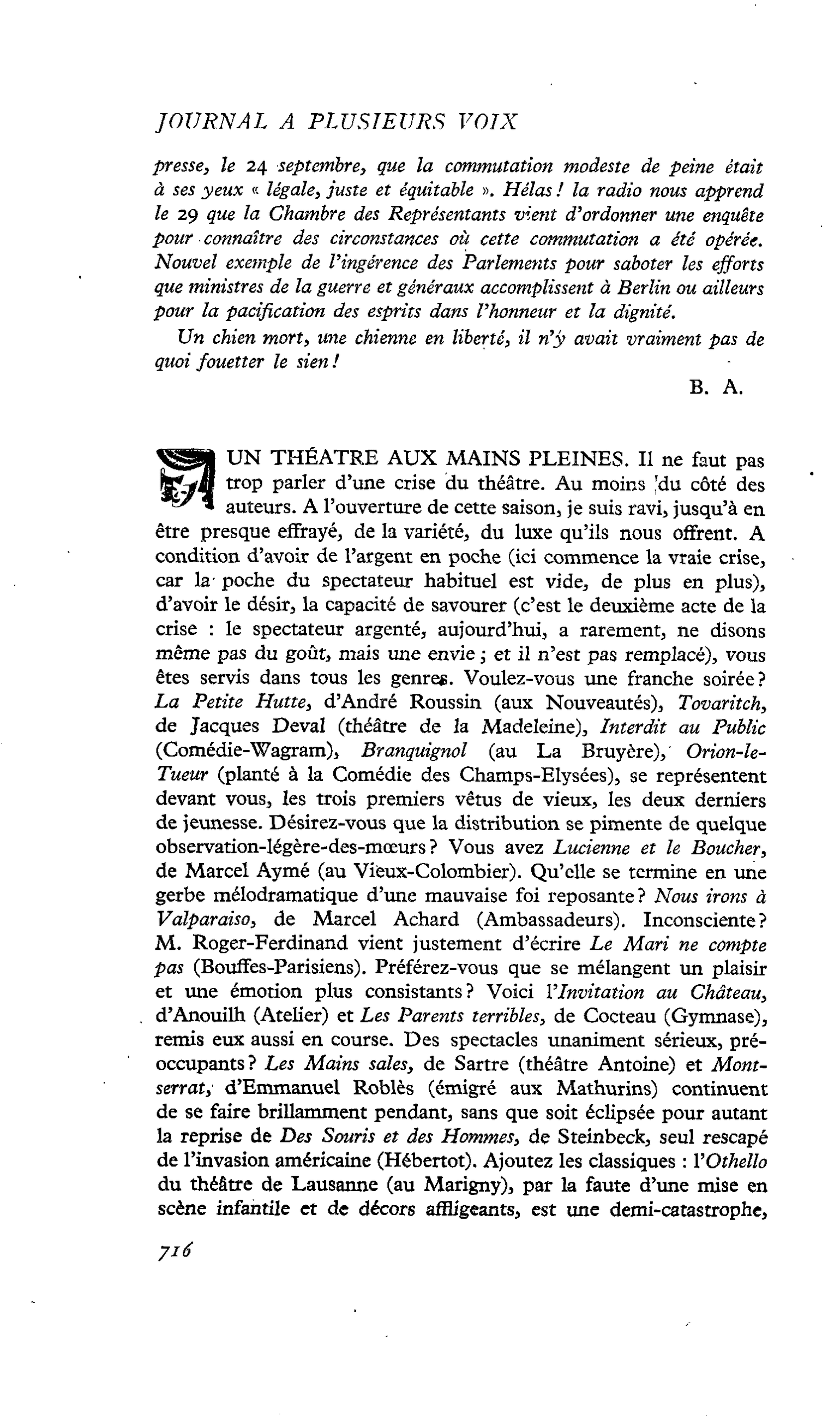 UN THÉÂTRE AUX MAINS PLEINES