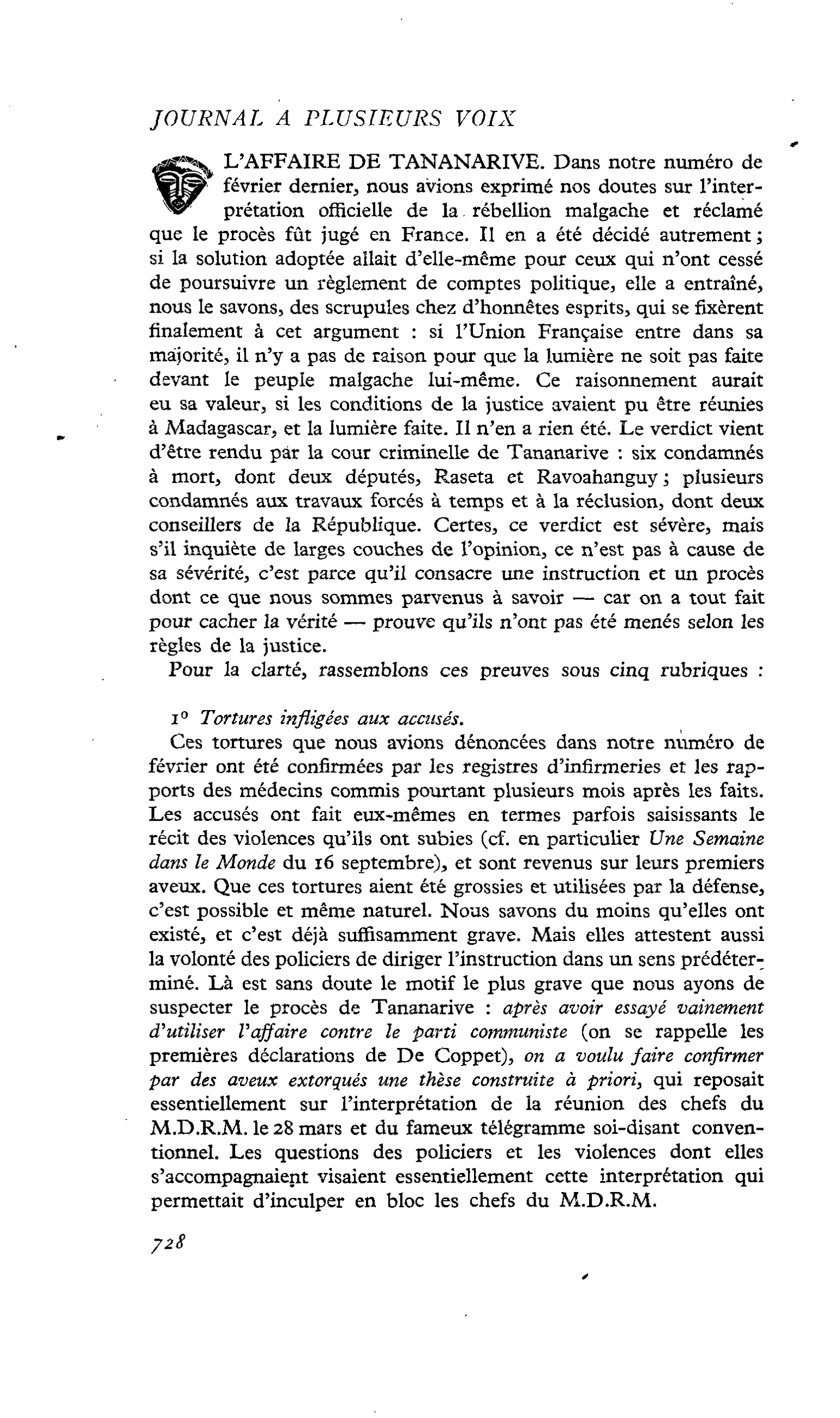 L’AFFAIRE DE TANANARIVE