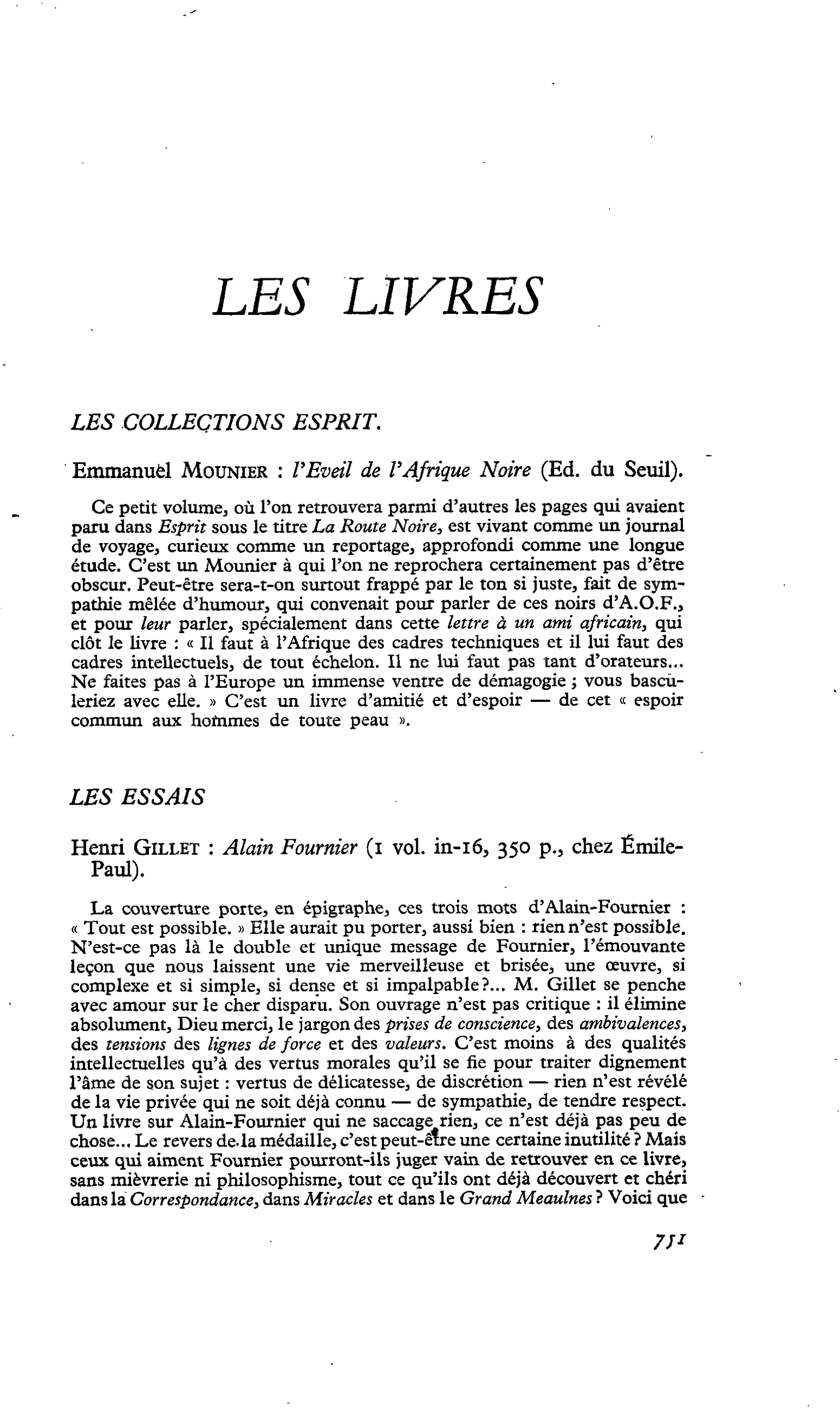 LES ESSAIS. Henri Gillet : Alain Fournier