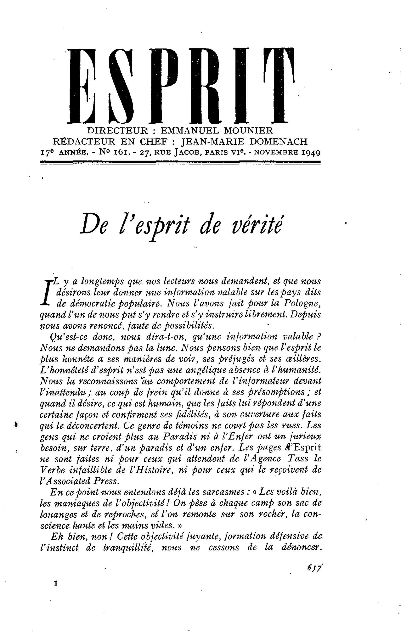 De l’esprit de vérité