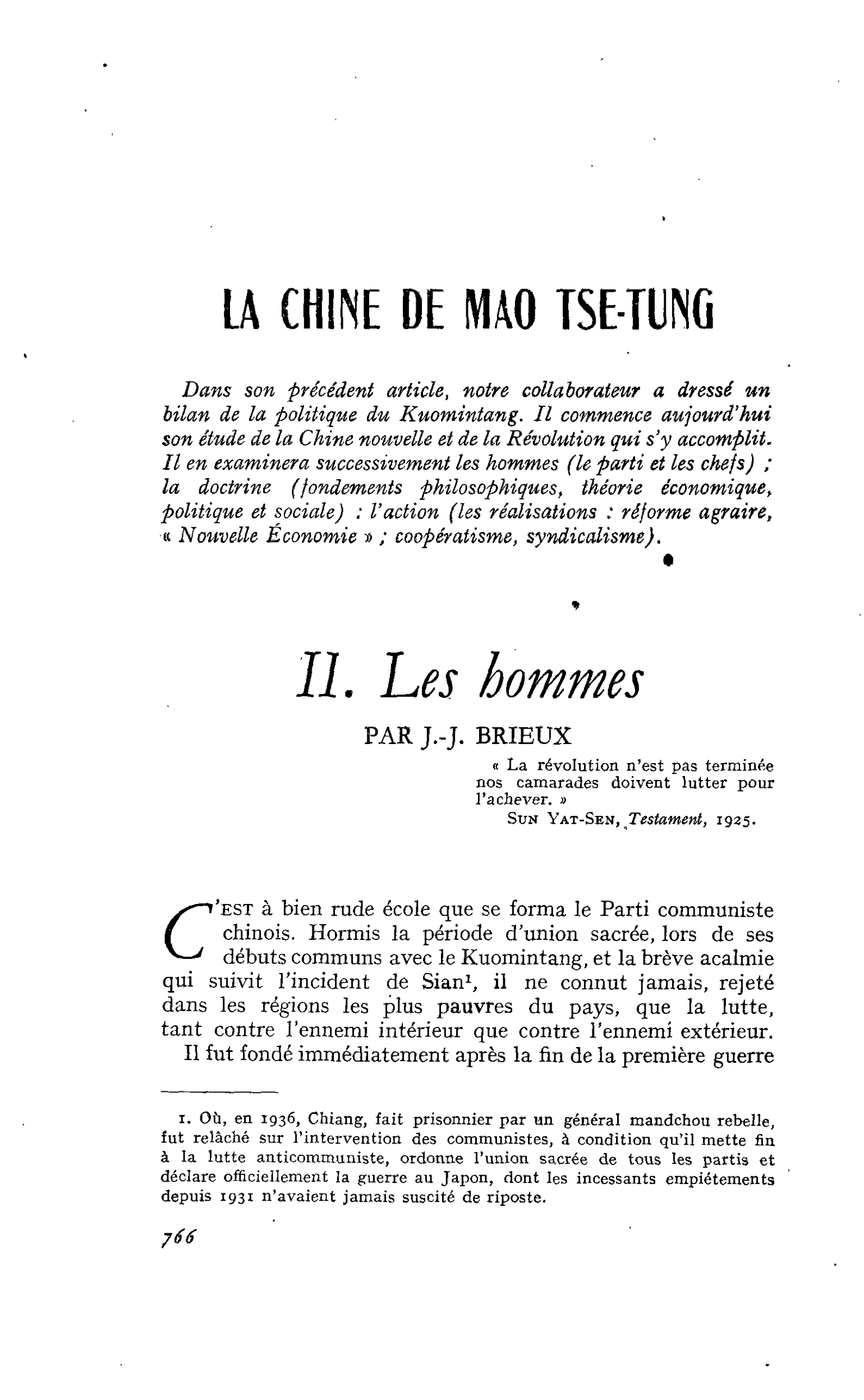 LA CHINE DE MAO TSE-TUNG. II Les hommes