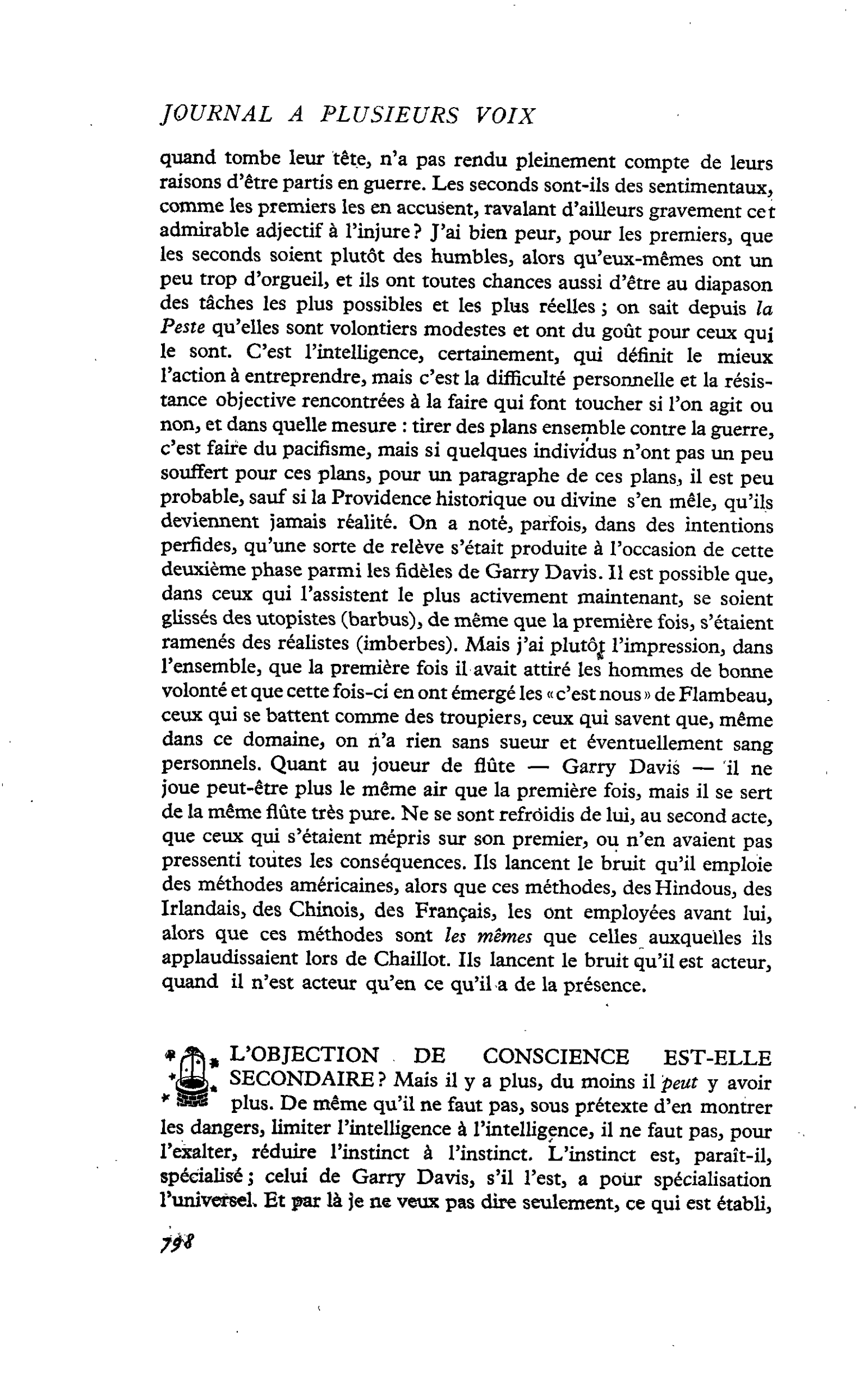 L’OBJECTION DE CONSCIENCE EST-ELLE SECONDAIRE ?